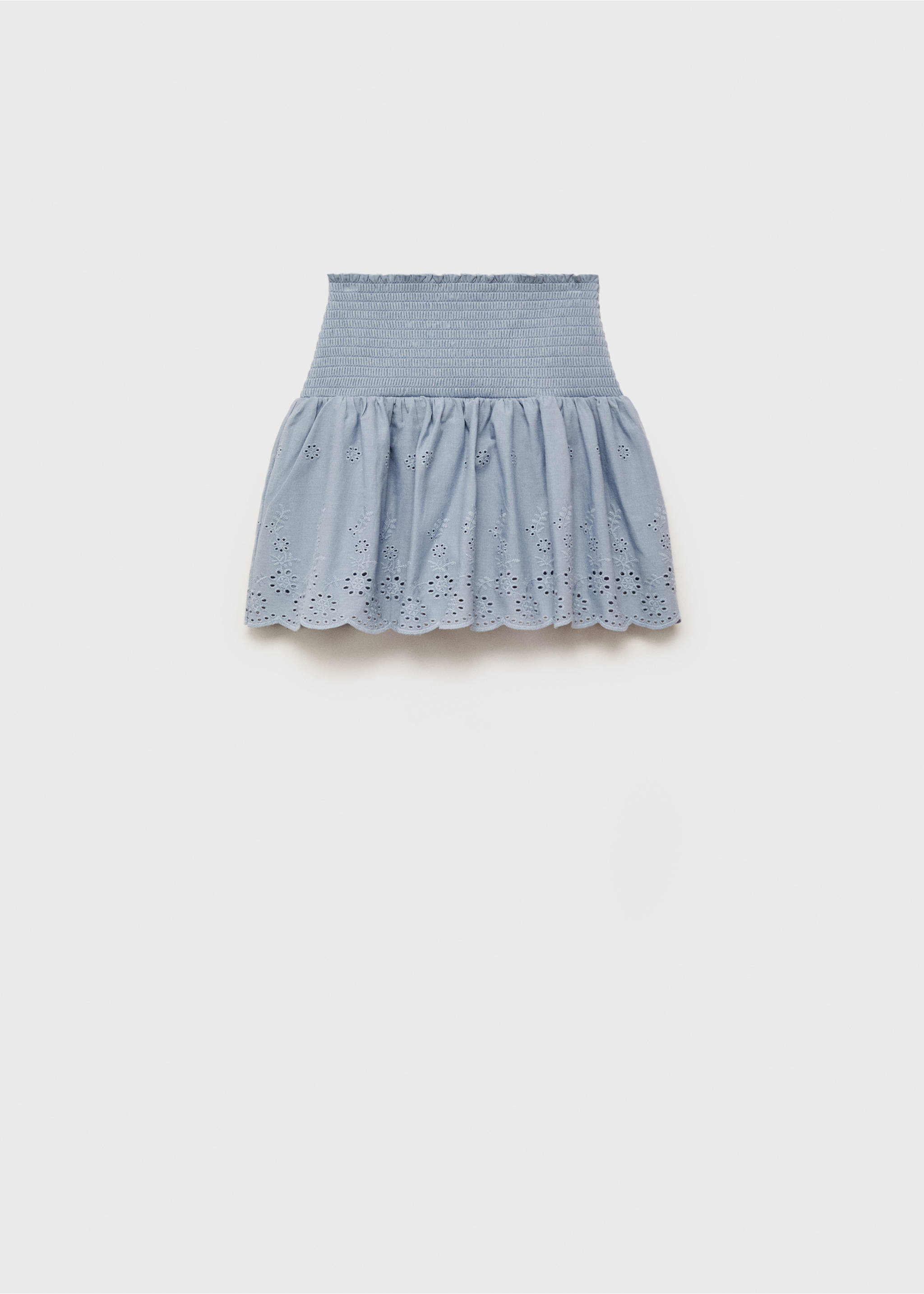 Rok met ruches en broderie anglaise - Artikel zonder model, Hemelsblauw. Ref: 87095945-00.