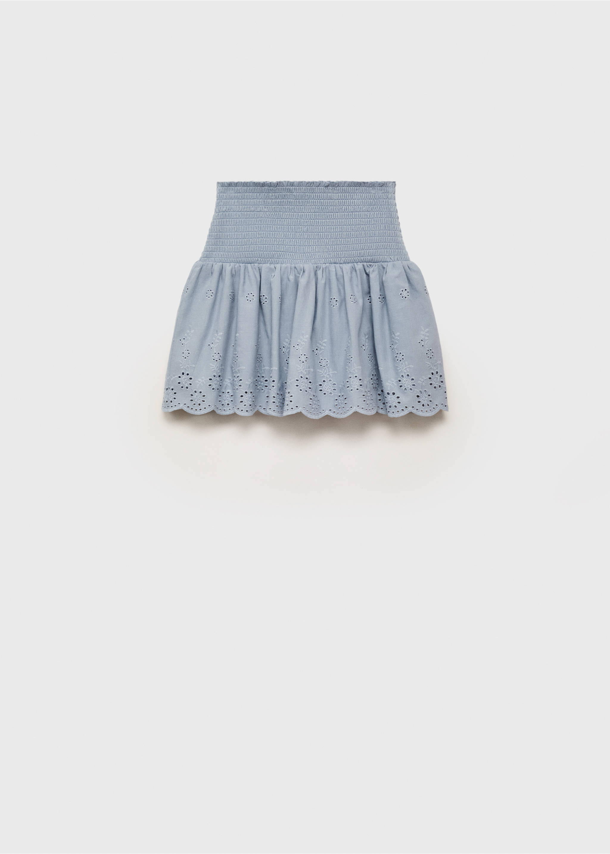 Rok met ruches en broderie anglaise - Achterkant van het artikel, Hemelsblauw. Ref: 87095945-00.