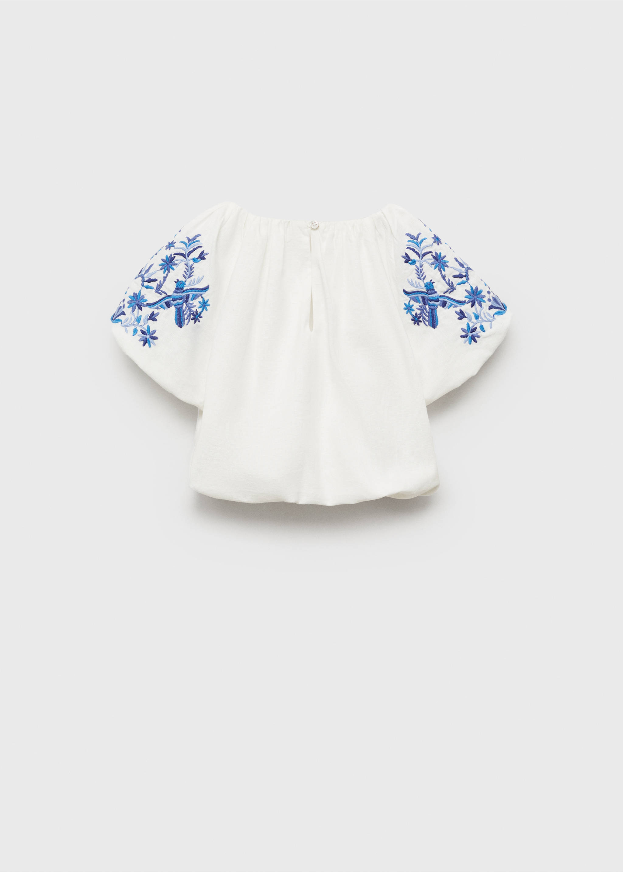 Embroidered puff-sleeve blouse - Reverse of the article, White. Ref: 87095951-00.