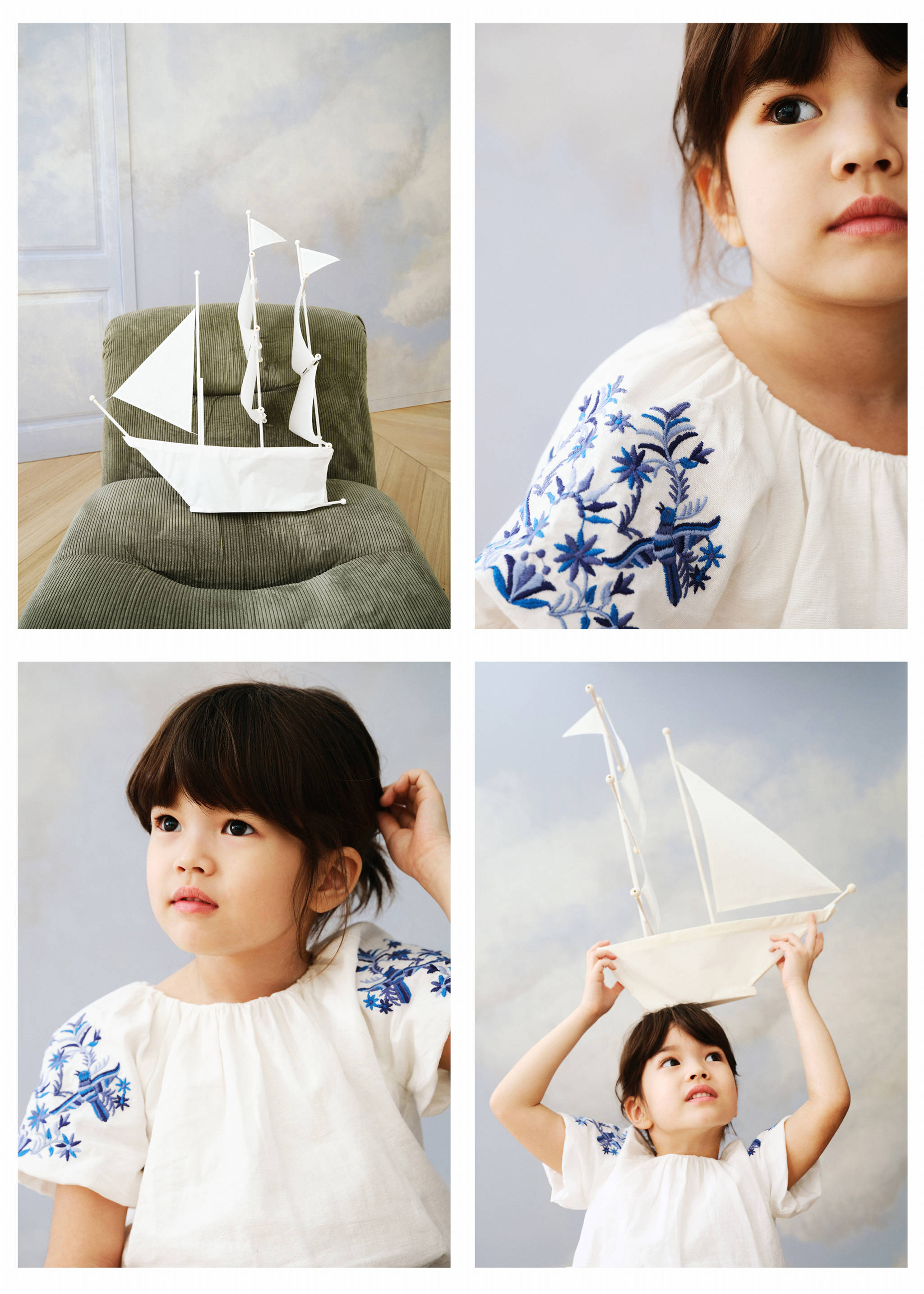 Embroidered puff-sleeve blouse - Details of the article 5, White. Ref: 87095951-00.