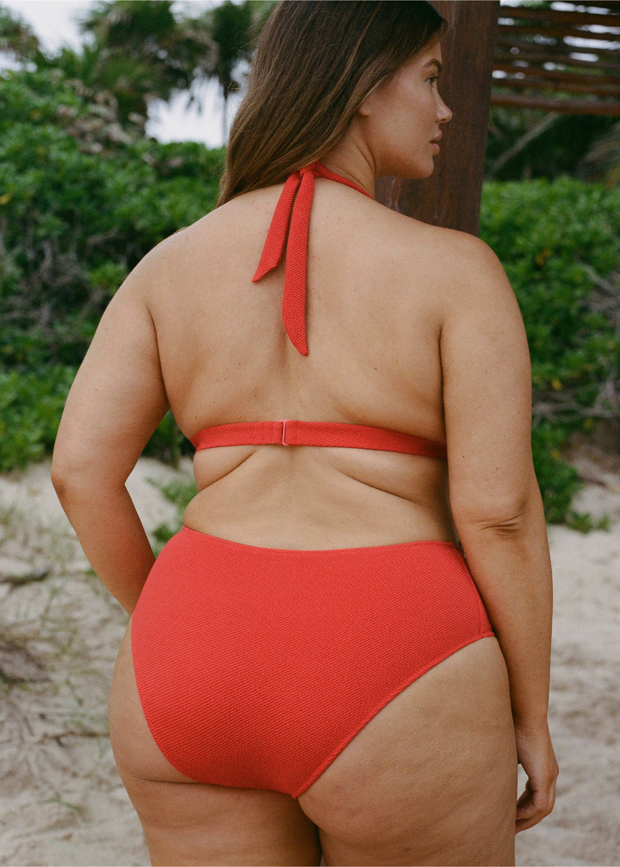 Culotte bikini taille haute côtelée - Détail de l'article 4, Rouge. Ref: 87095959-00.