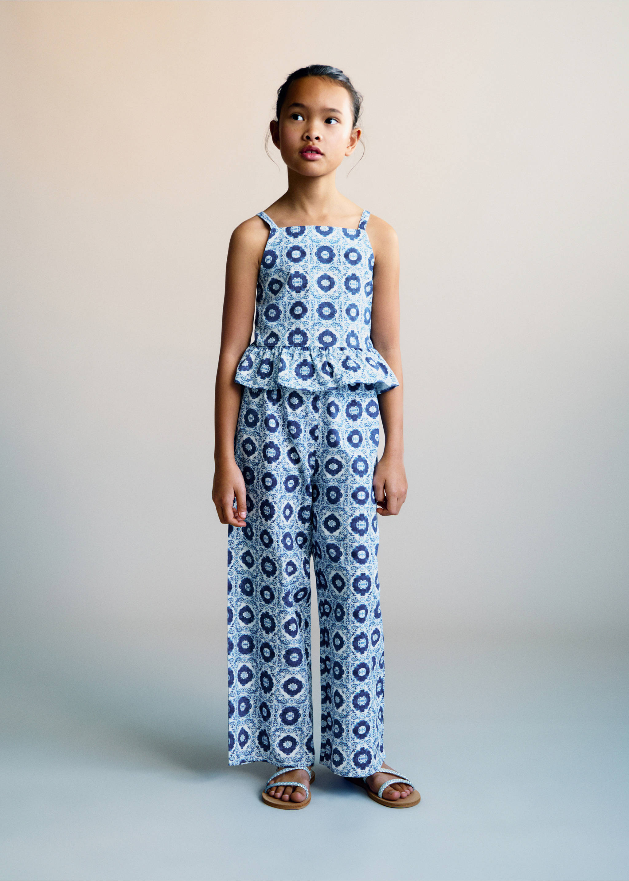 Printed straight pants - General plane, Blue. Ref: 87095961-00.