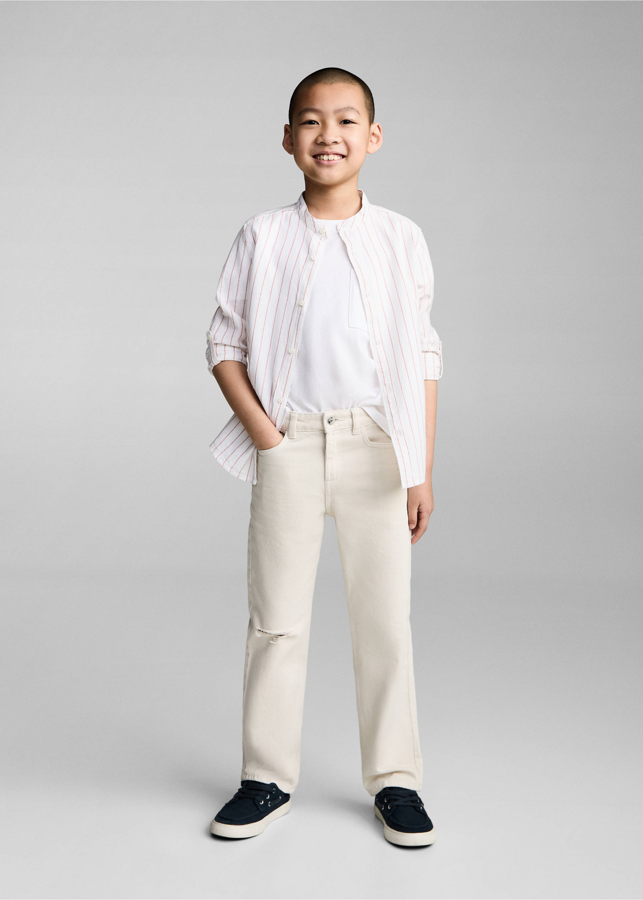 Streifenhemd mit Mao-Kragen - Allgemeine Ansicht, Dunkelorange. Ref: 87095981-00.