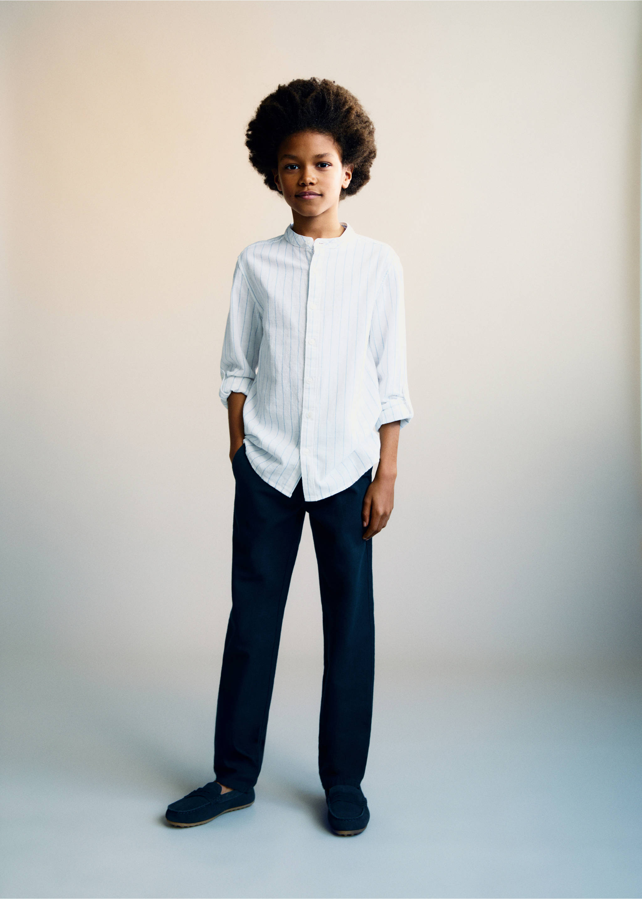 Streifenhemd mit Mao-Kragen - Allgemeine Ansicht, Blau. Ref: 87095981-00.