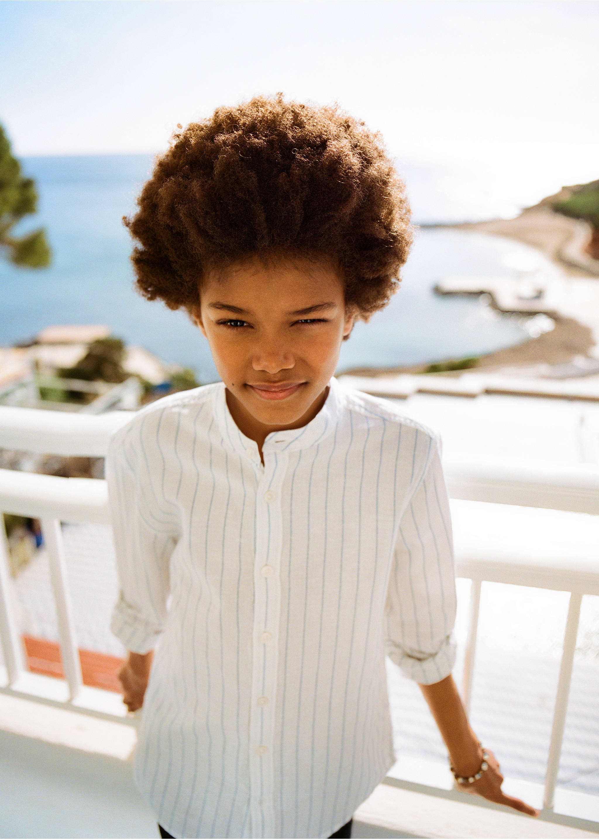 Striped Mao collar shirt - Details of the article 5, Blue. Ref: 87095981-00.