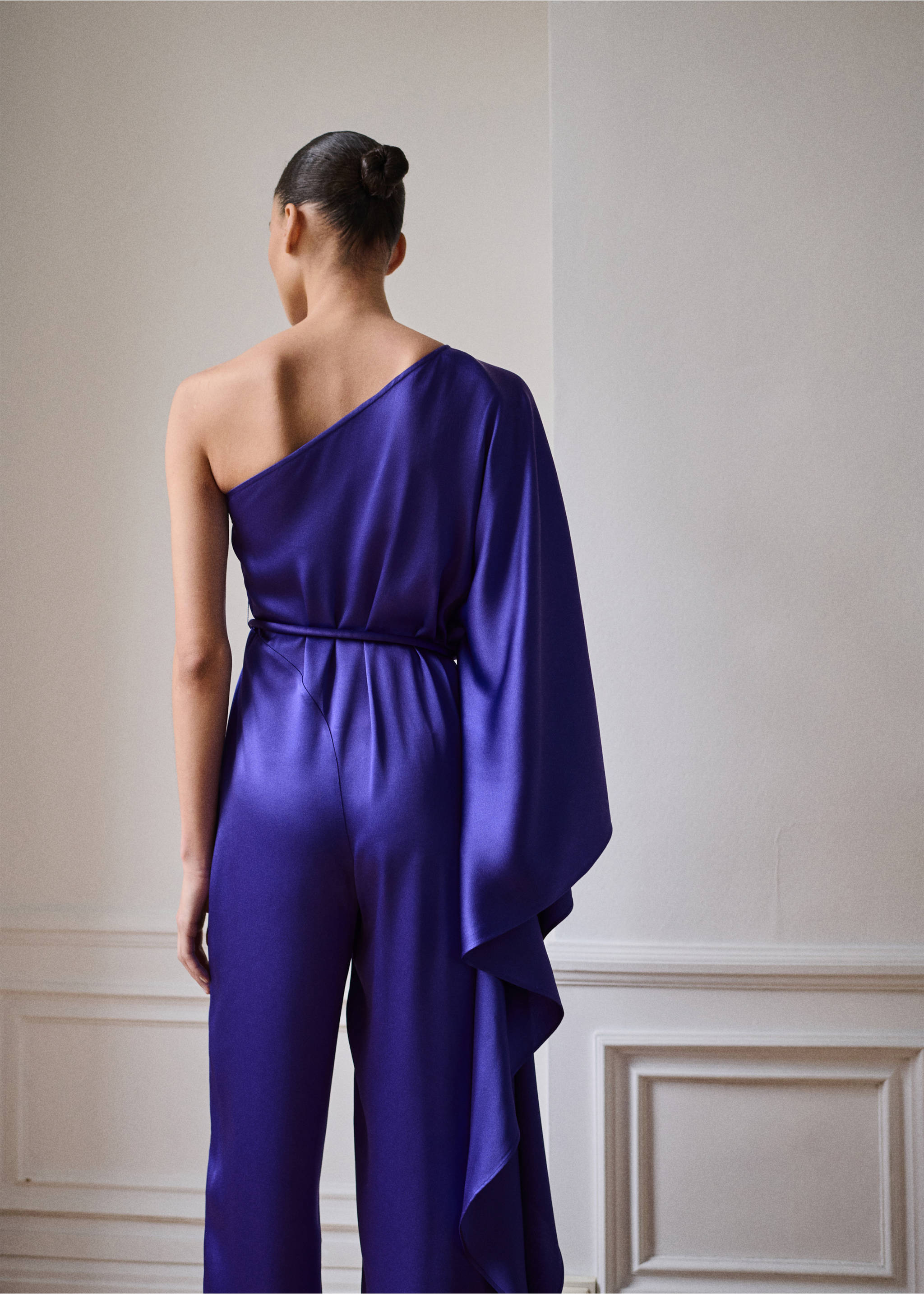 Satin maxi-ruffle jumpsuit - Reverse of the article, Blue. Ref: 87095987-00.