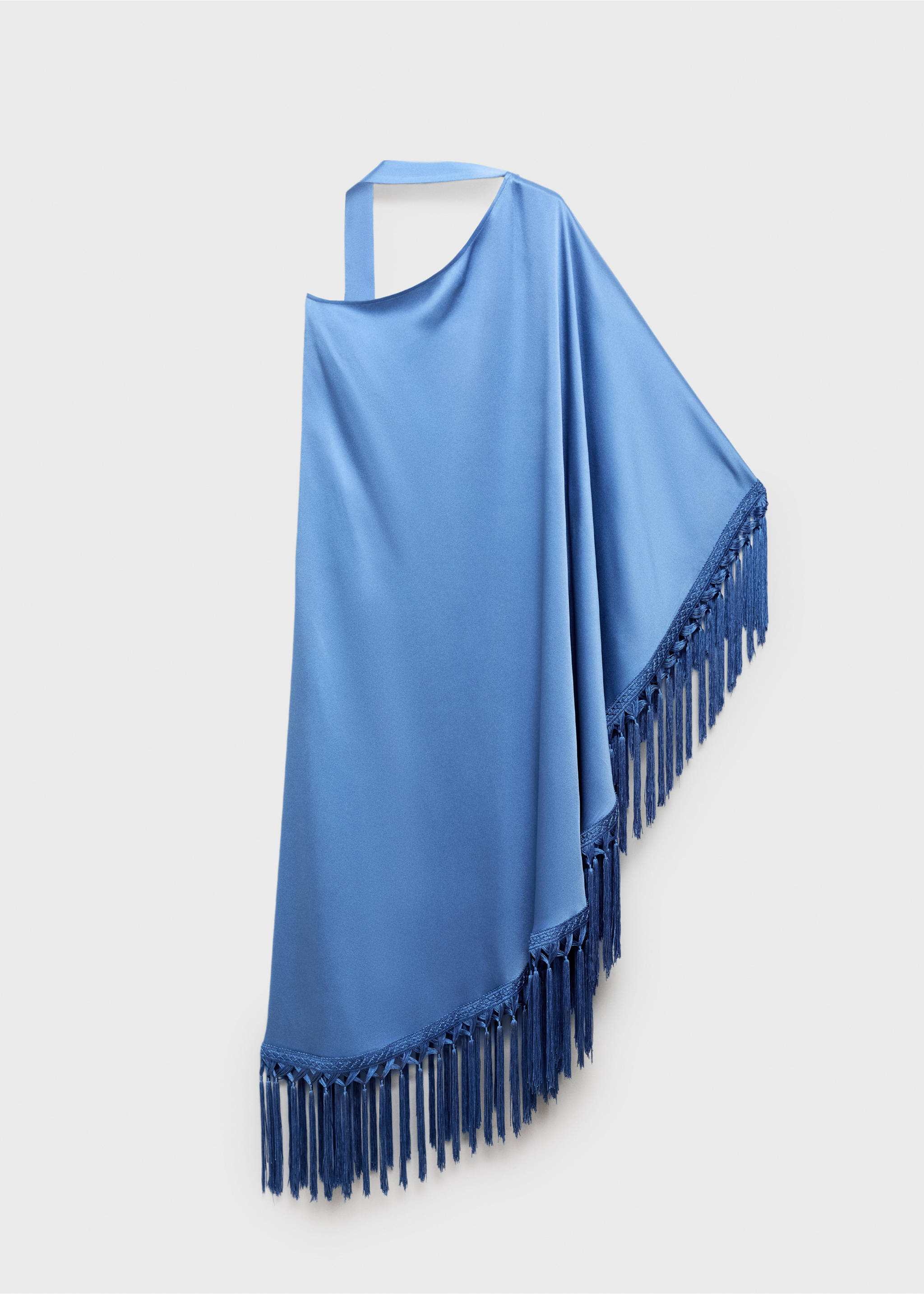 Vestido acetinado assimétrico com franjas - Verso do artigo, Azul-celeste. Ref: 87095991-00.