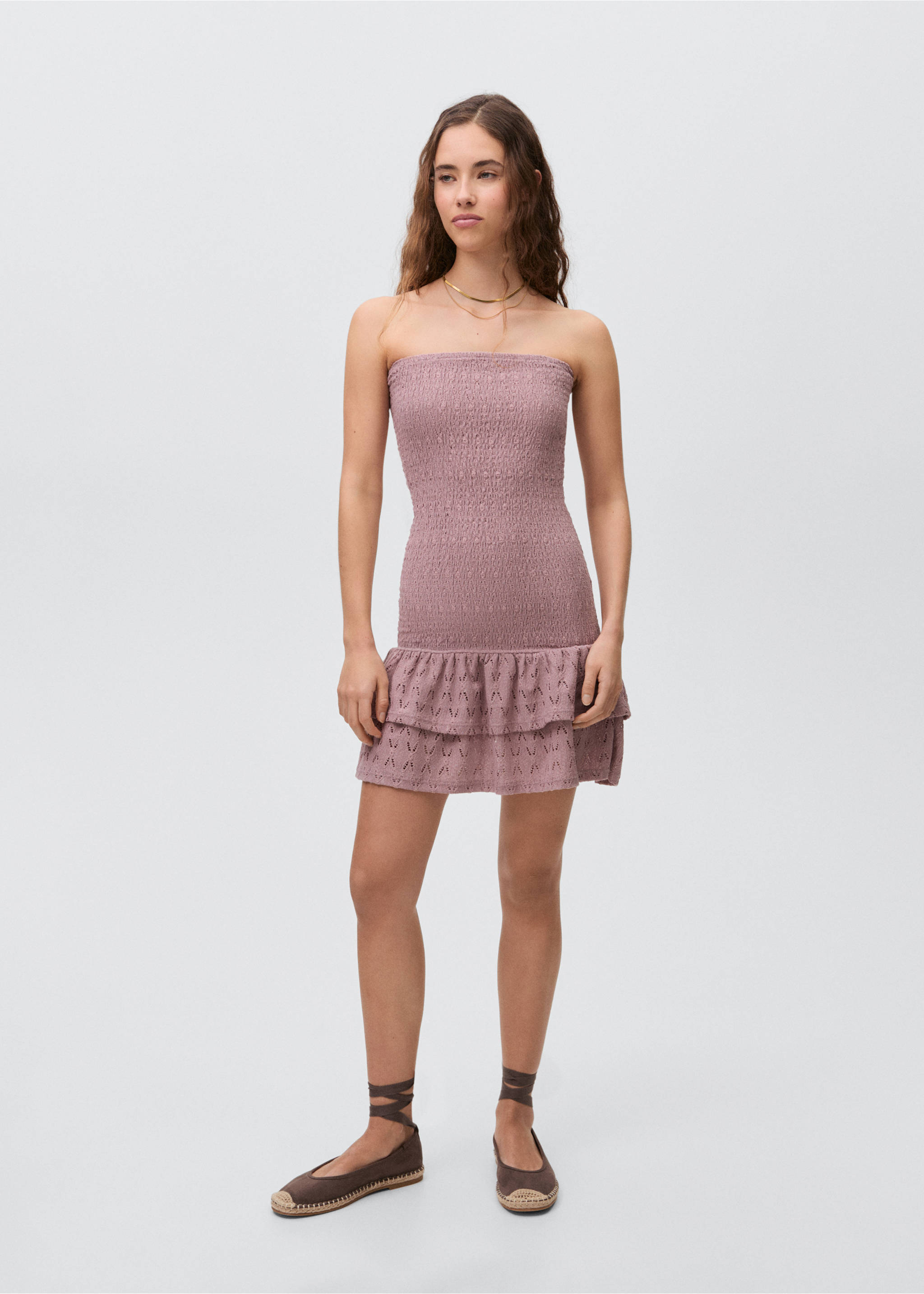 Ruched short dress with flounce hem - General plane, Pastel Pink. Ref: 87096339-00.