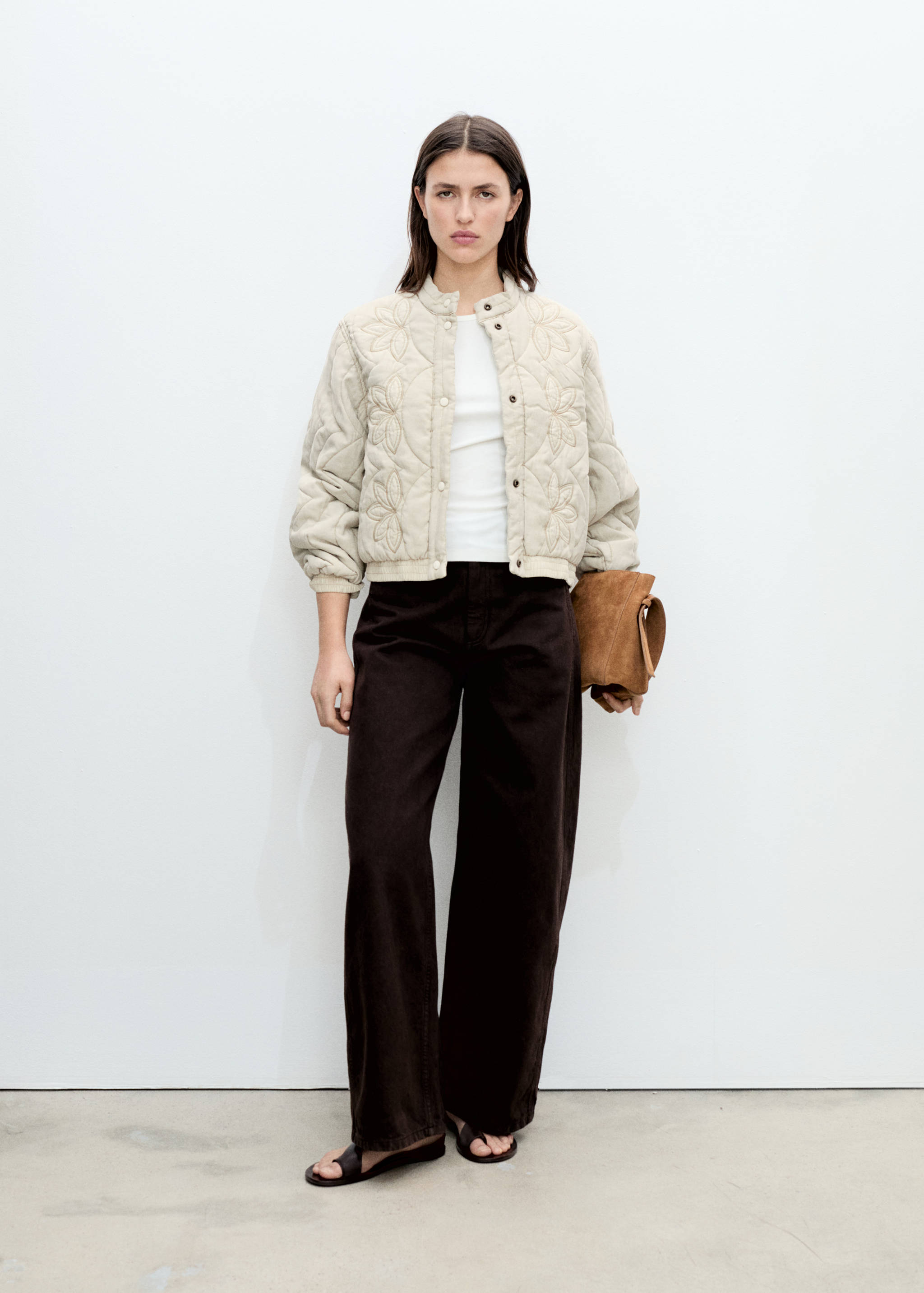 Floral-embroidered padded jacket - General plane