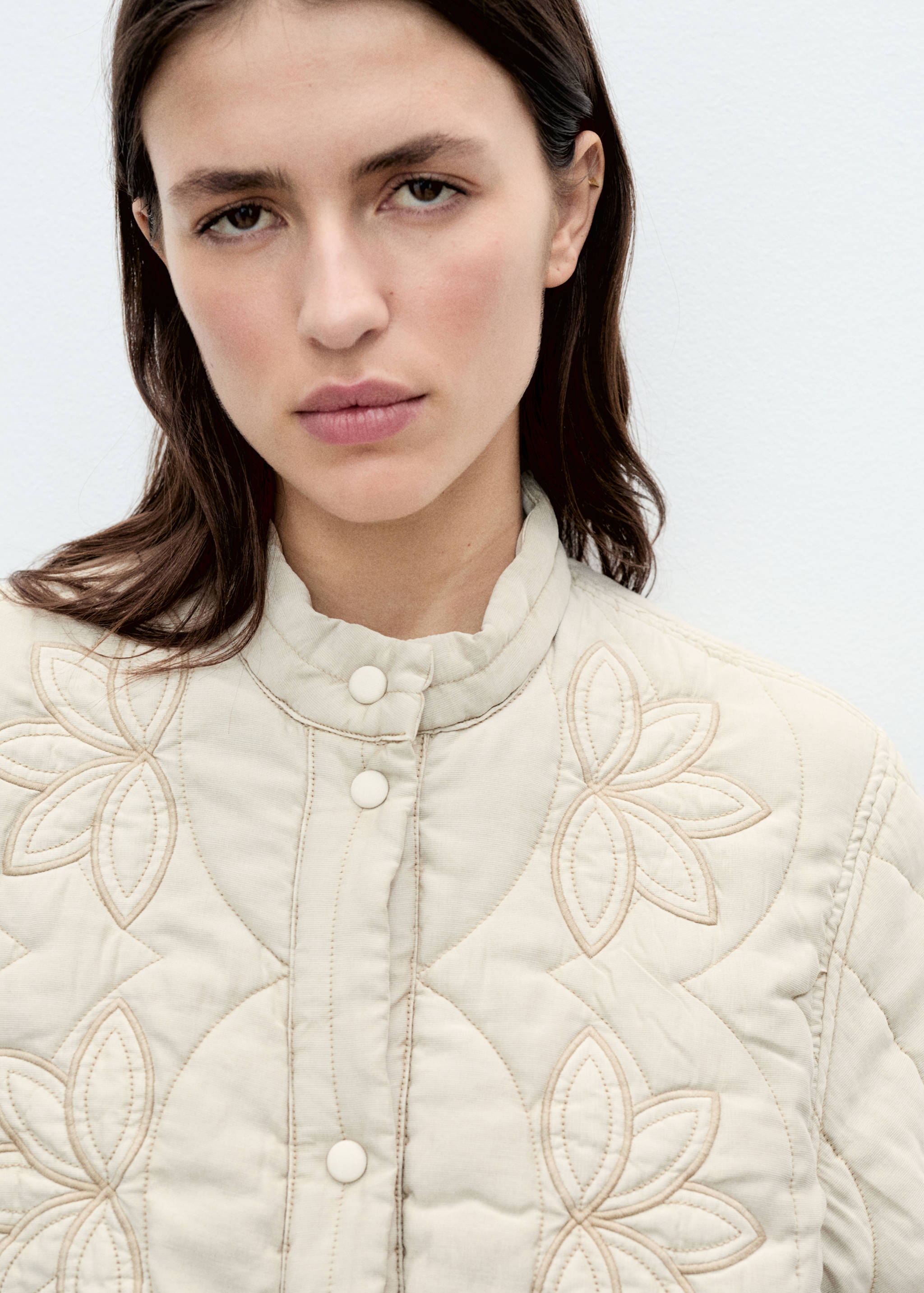 Floral-embroidered padded jacket - Details of the article 1