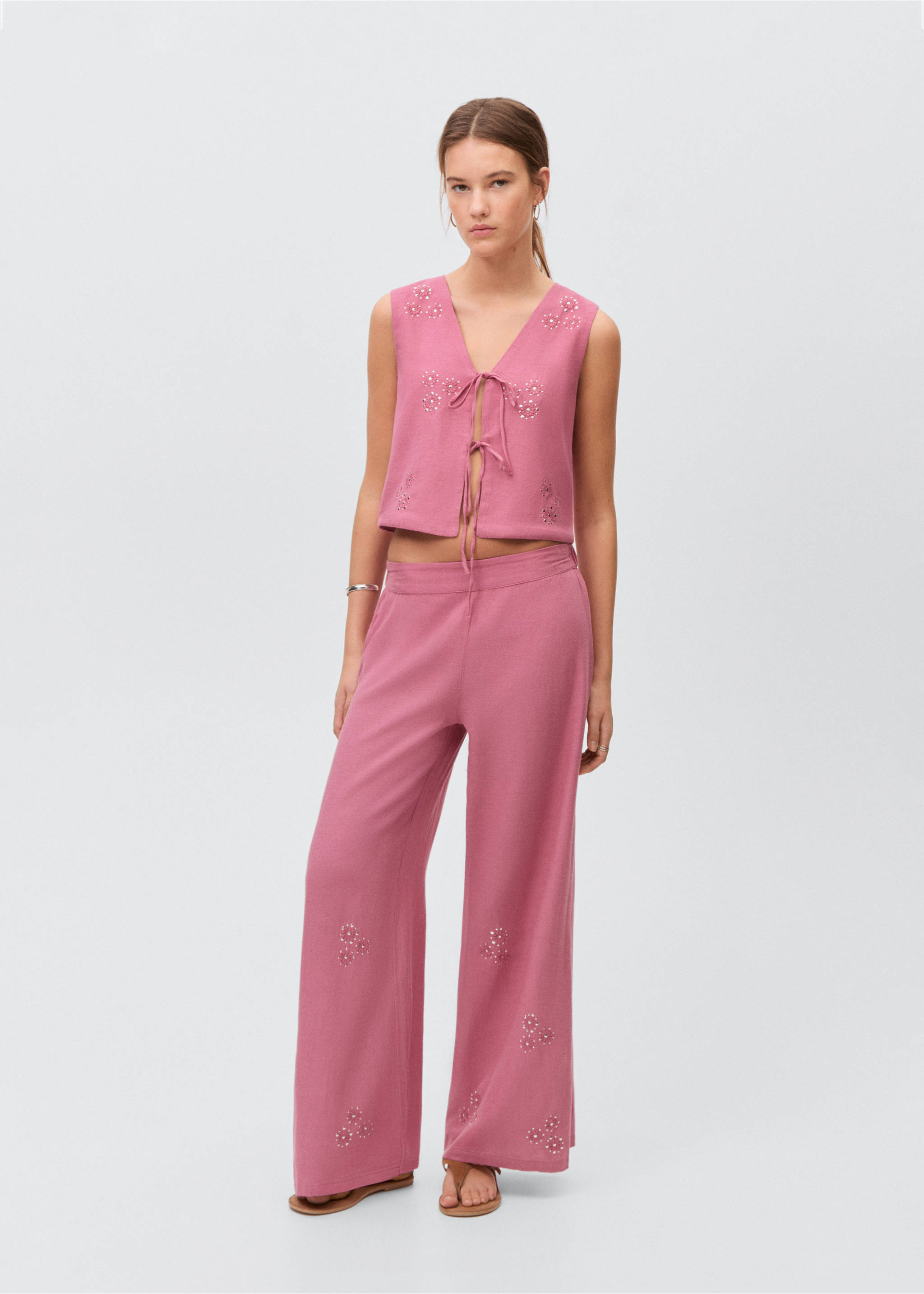 Bestickte Culotte-Hose - Allgemeine Ansicht, Rosa. Ref: 87096347-00.