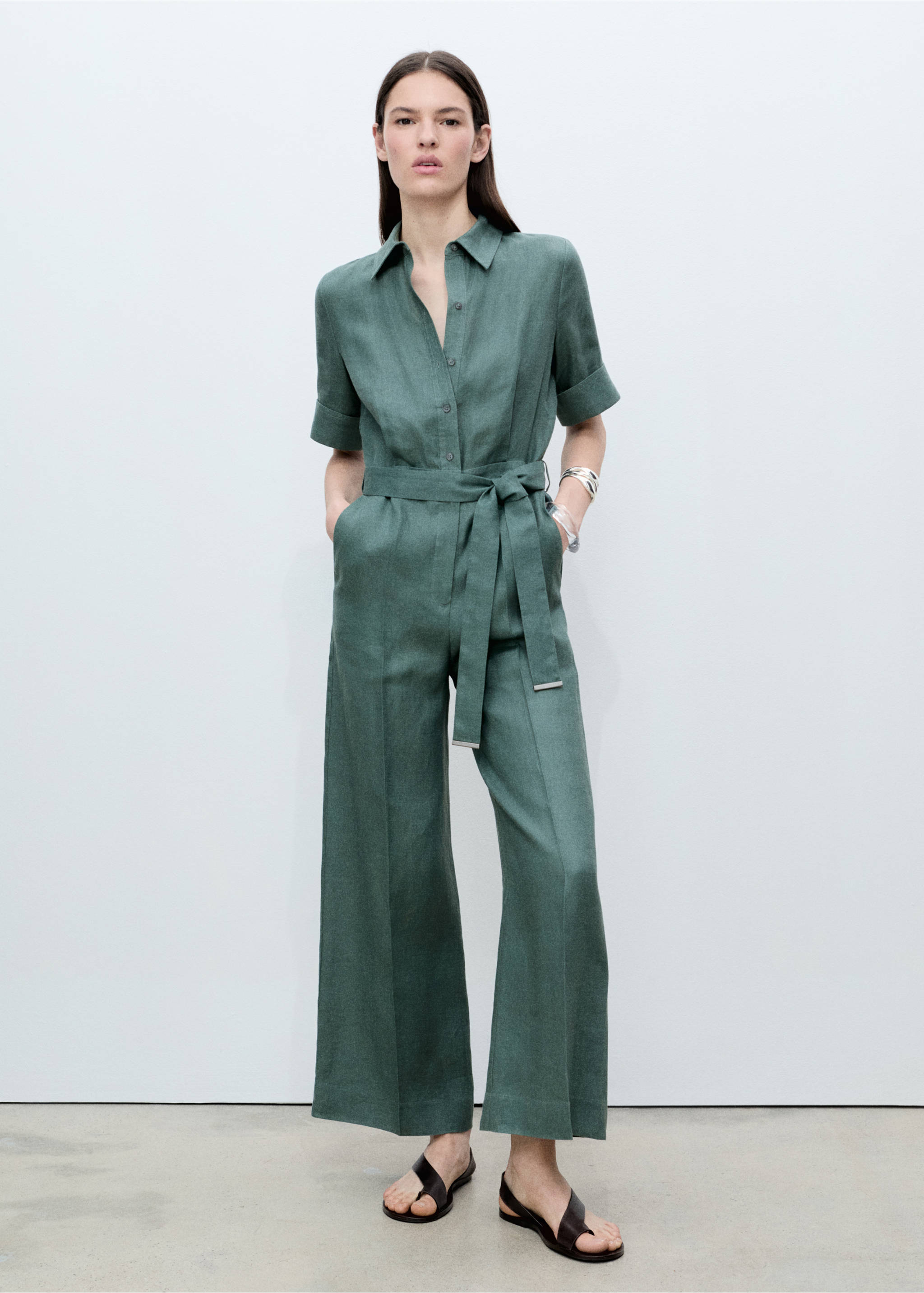 Linen shirt jumpsuit - General plane, Forest Green. Ref: 87096349-00.