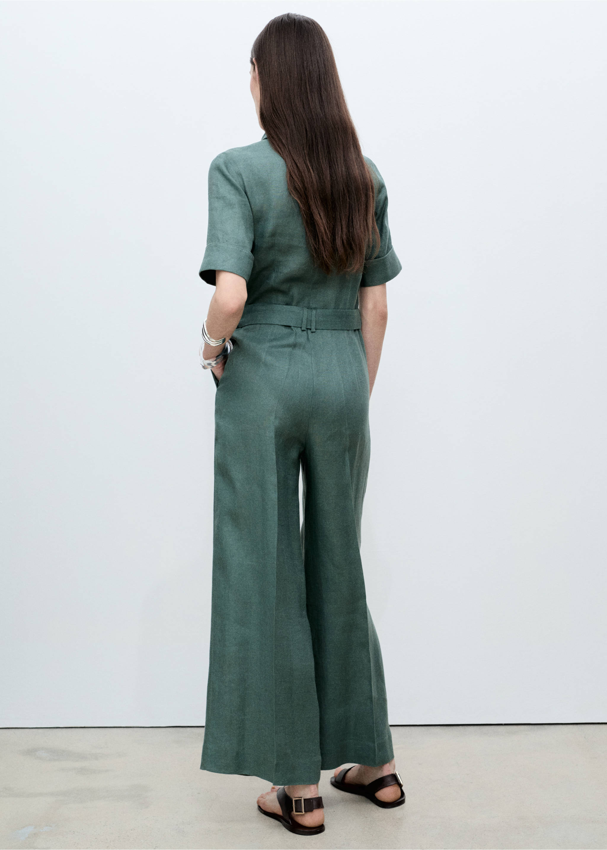 Linen shirt jumpsuit - Reverse of the article, Forest Green. Ref: 87096349-00.