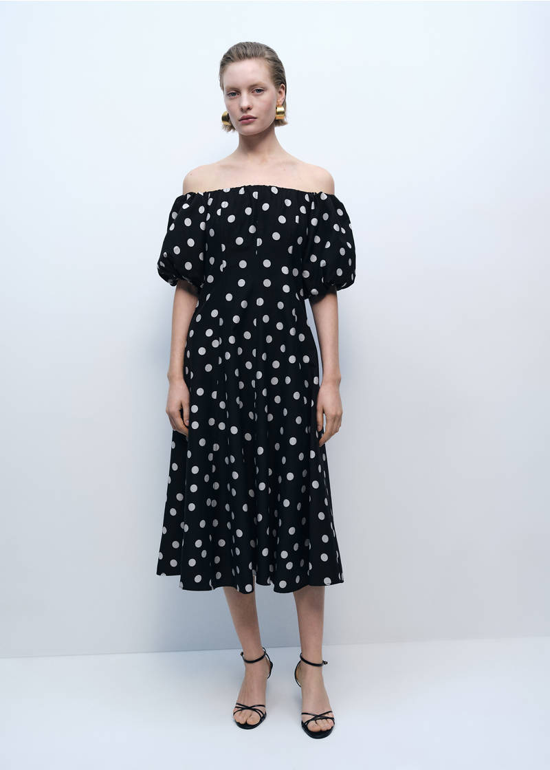 Strapless polka-dot dress - Black