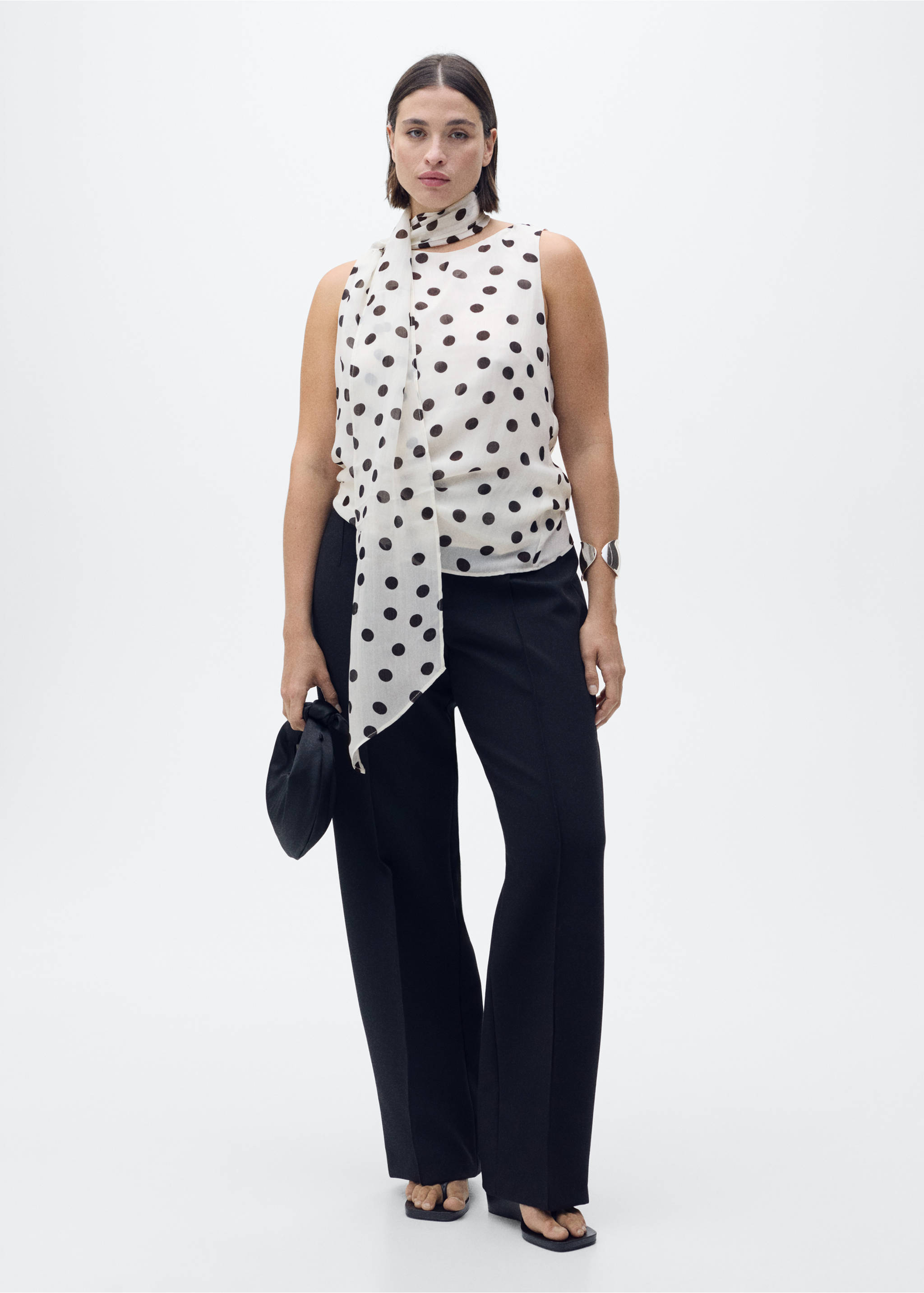 Polka-dot wrap-neck blouse - Details of the article 3, Off White. Ref: 87096354-00.