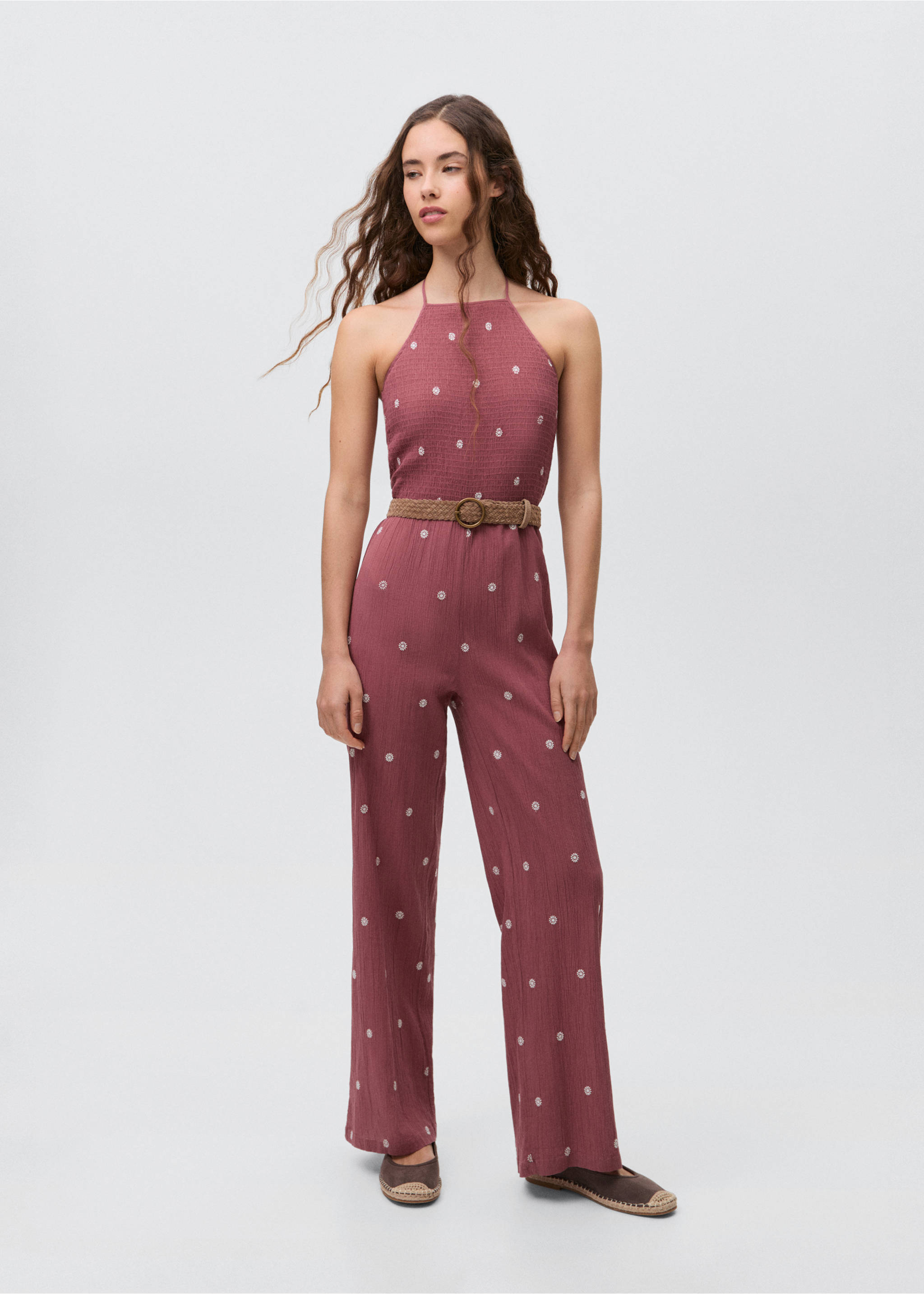 Lange geborduurde jumpsuit - Overzichtstekening, Donkerrood. Ref: 87096355-00.