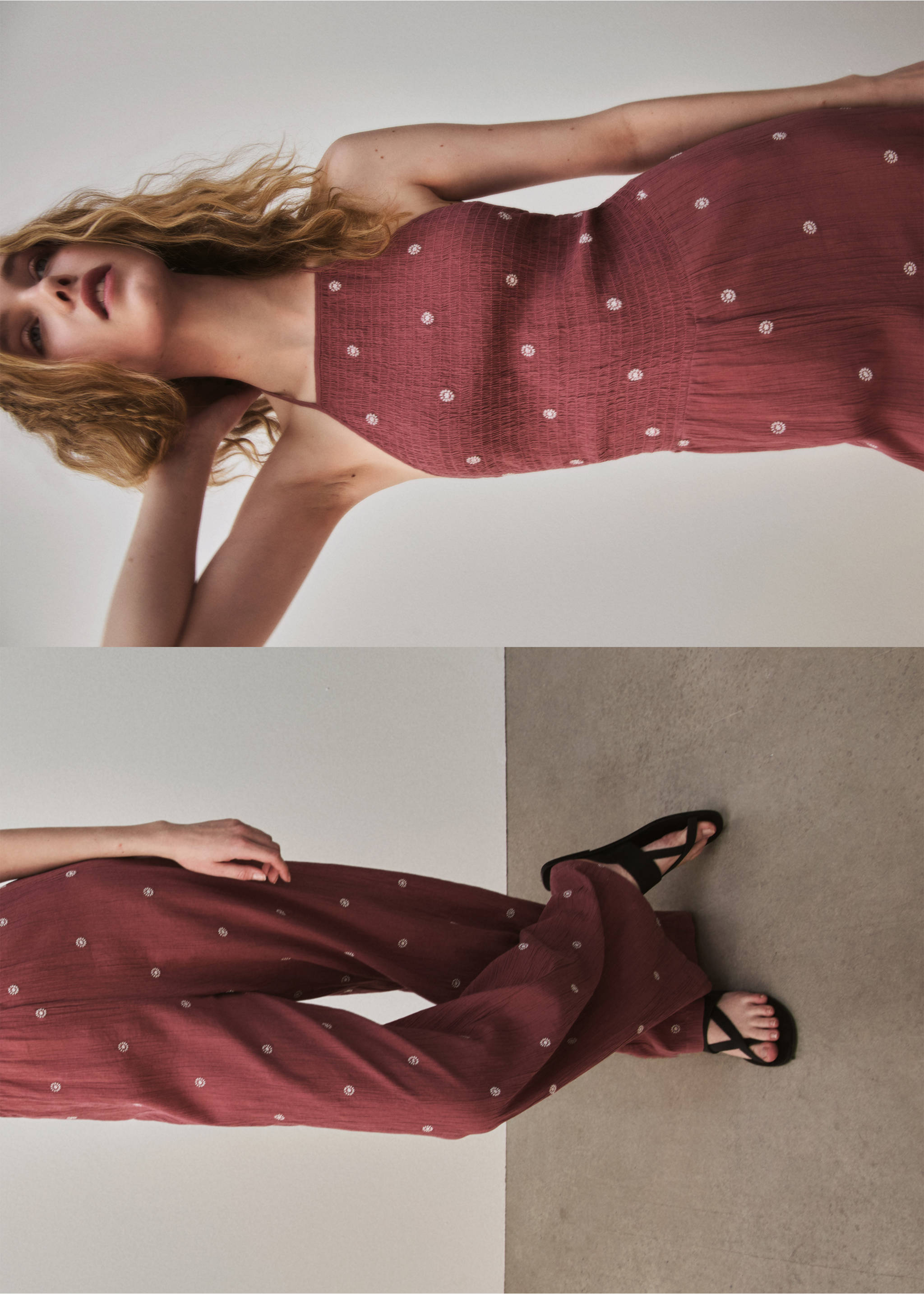 Lange geborduurde jumpsuit - Detail van het artikel 5, Donkerrood. Ref: 87096355-00.