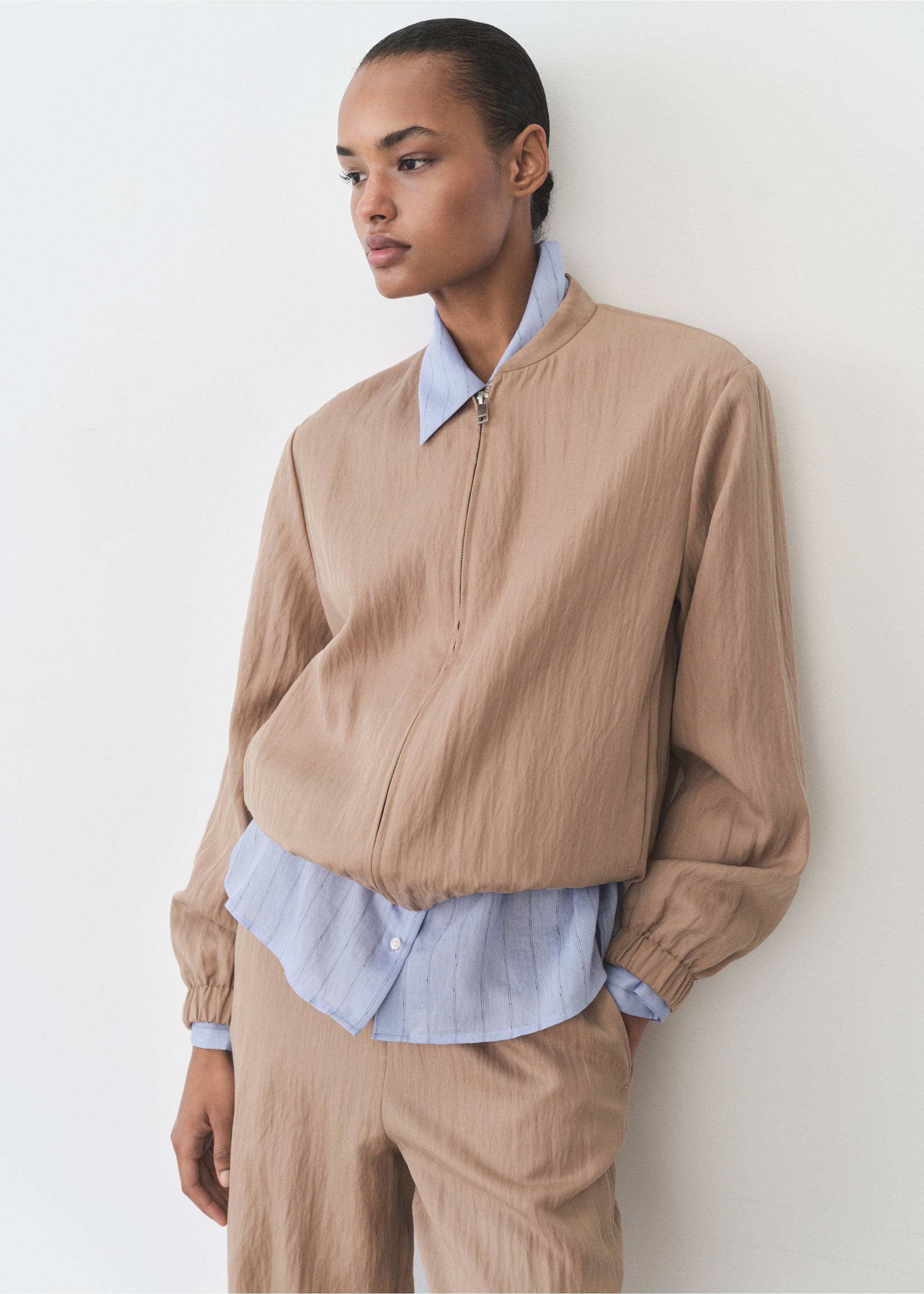 Veste bomber en lyocell - Plan moyen, Marron moyen. Ref: 87096358-00.