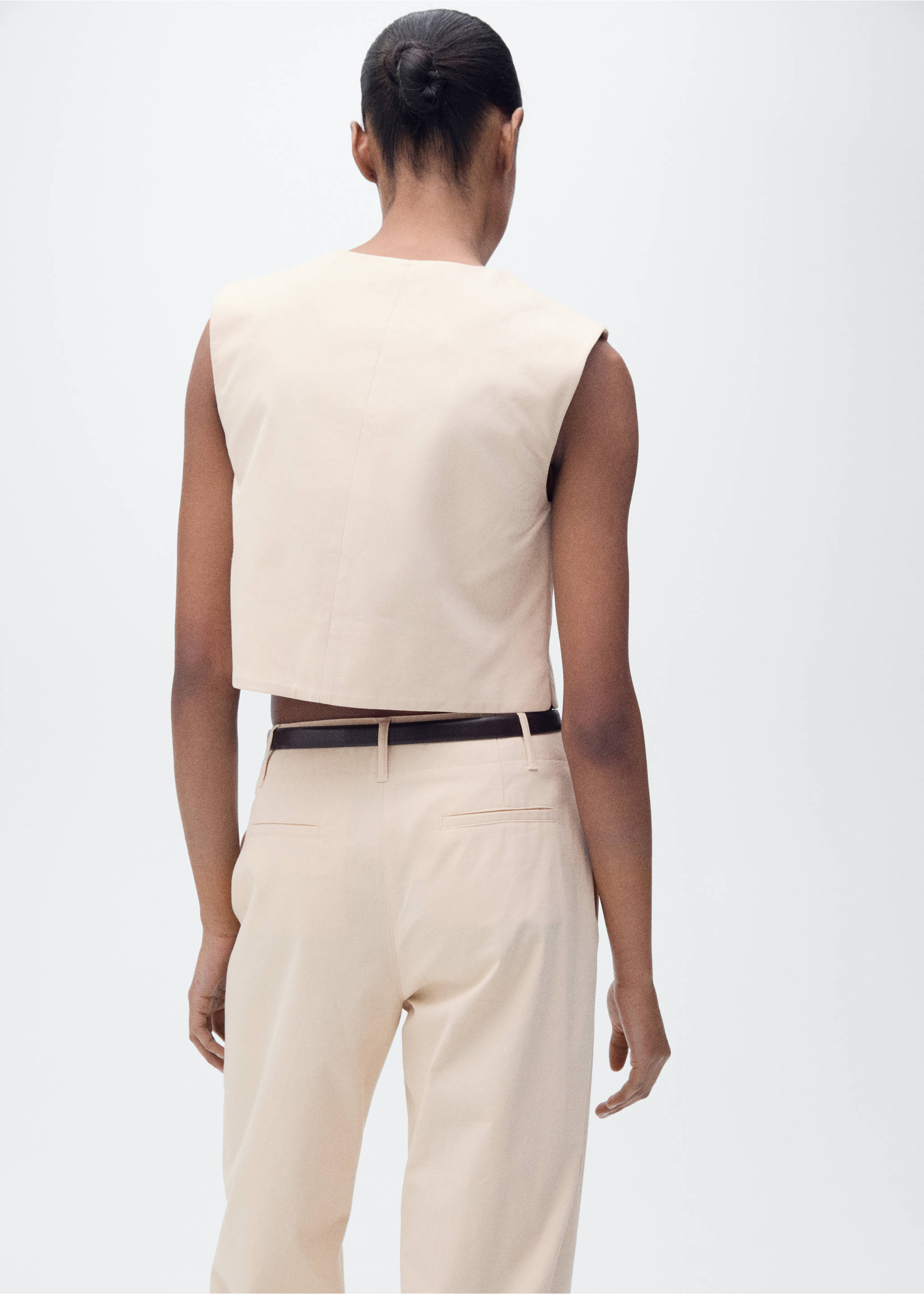 Krótki top bawełniany z guzikami - Tylna strona artykułu, Kremowy / écru. Ref: 87096359-00.
