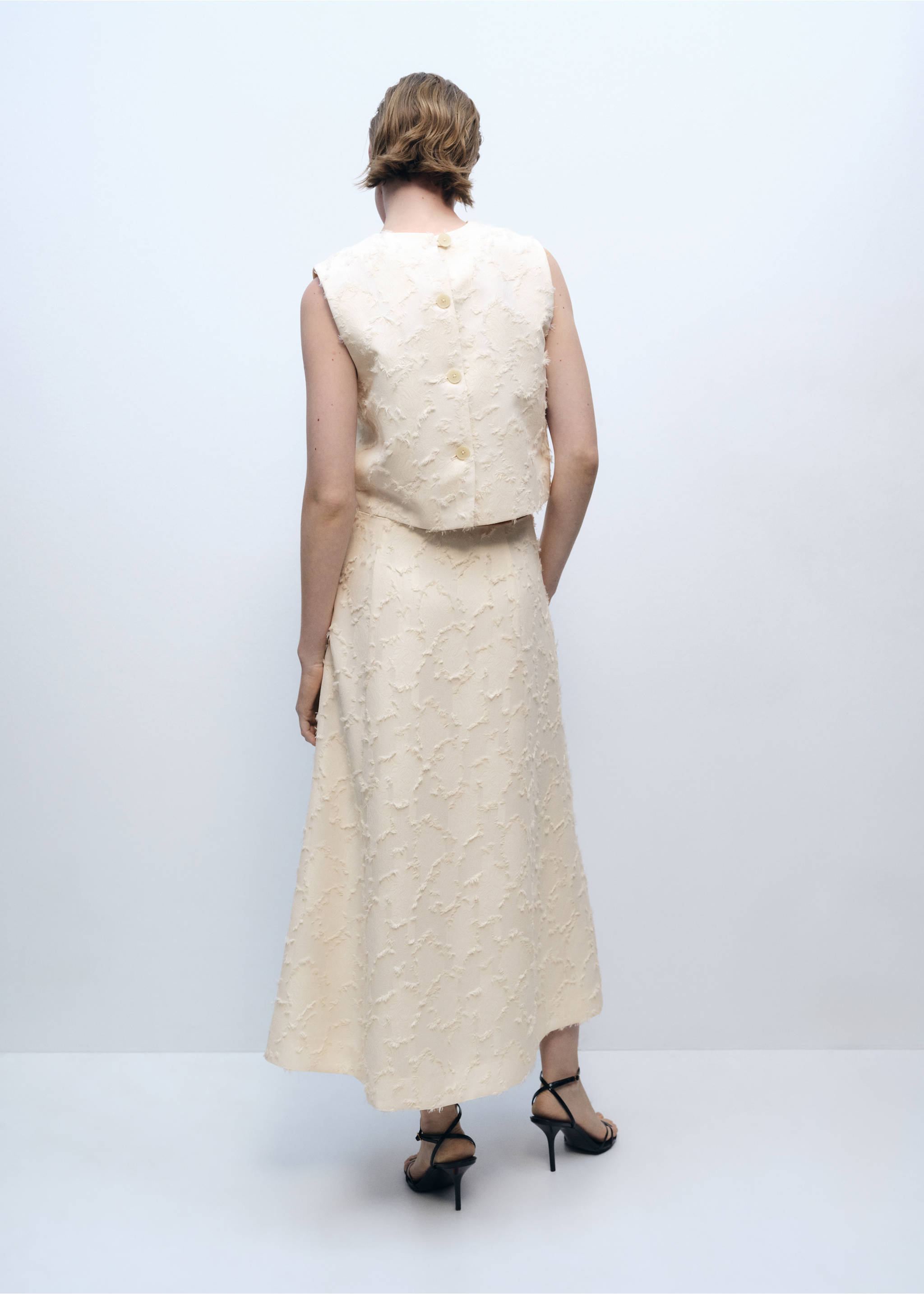 Saia evasé com textura - Verso do artigo, Branco-pérola. Ref: 87096367-00.