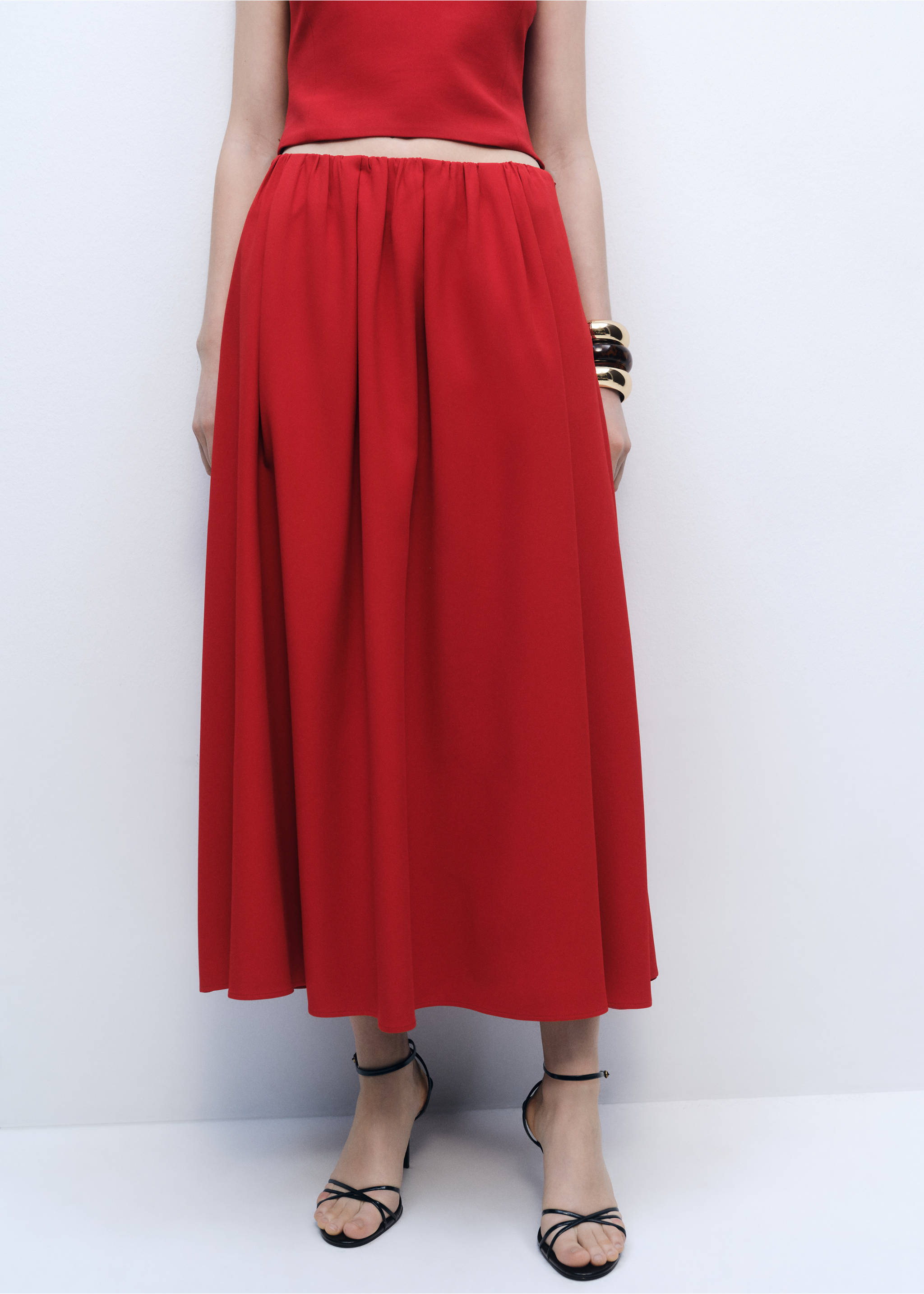 Long skirt with gathered waist - Medium plane, Red. Ref: 87096372-00.