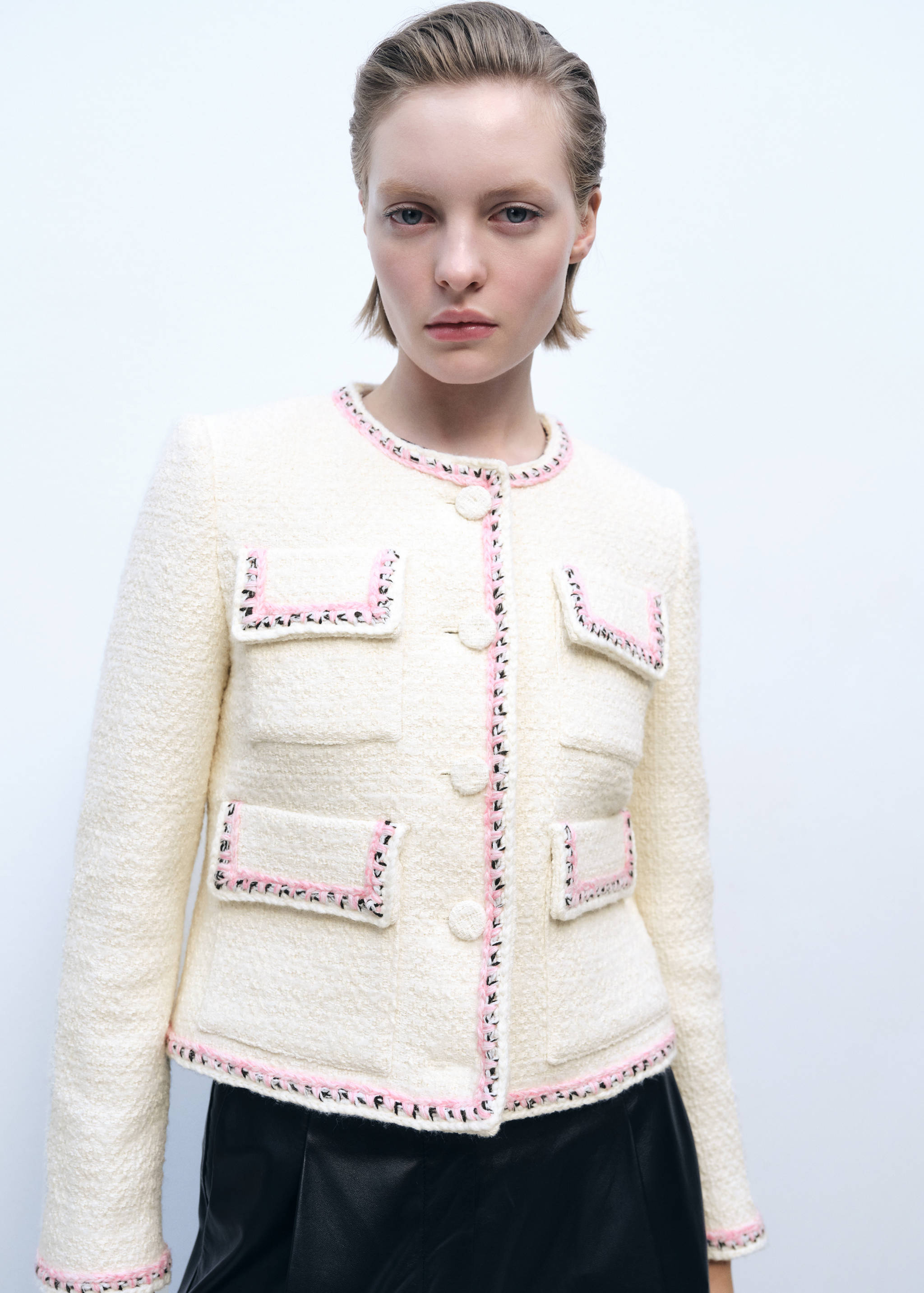 Veste tweed liserés contrastants - Plan moyen