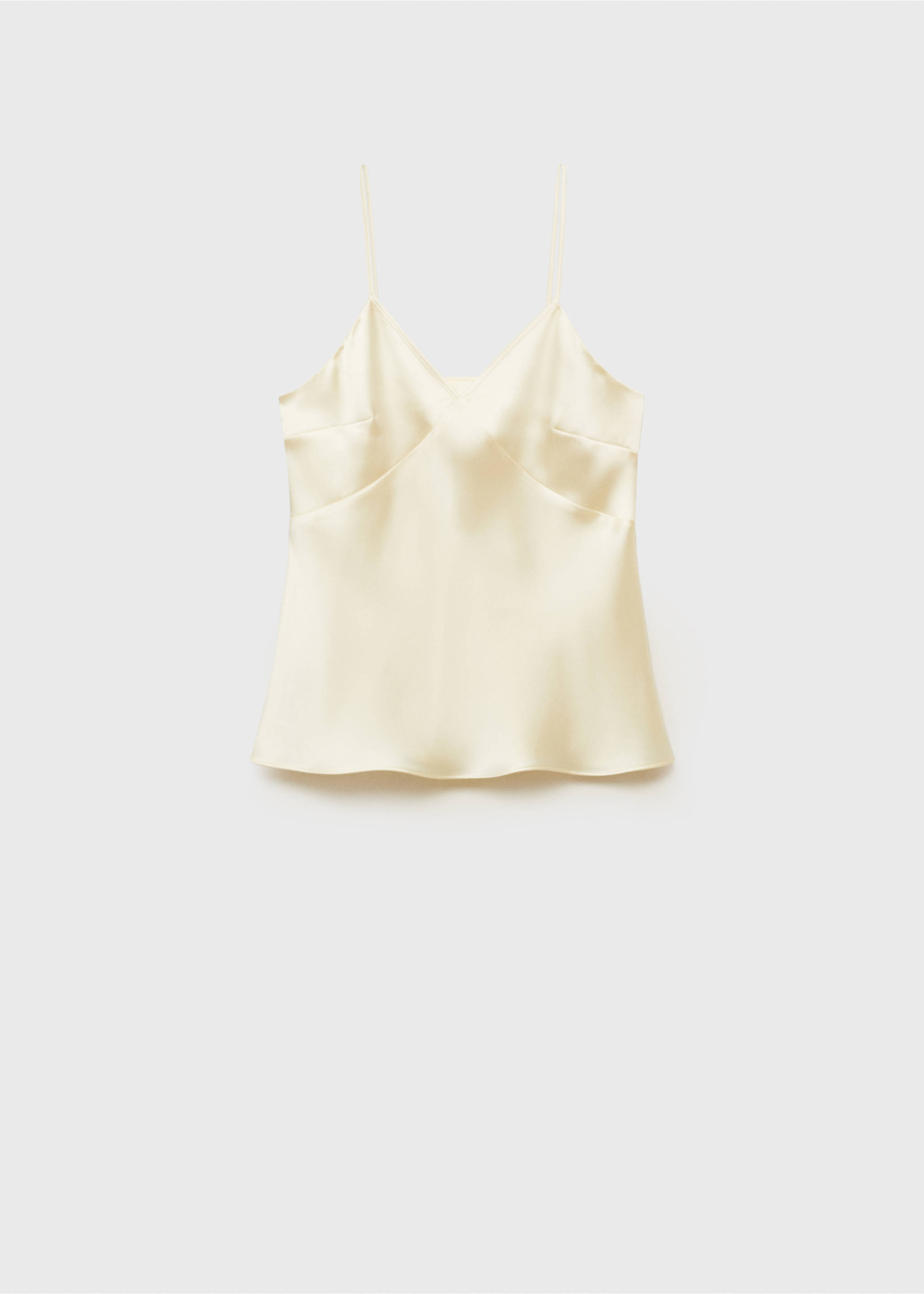 V-neck satin top - Article without model, Ecru. Ref: 87096710-00.