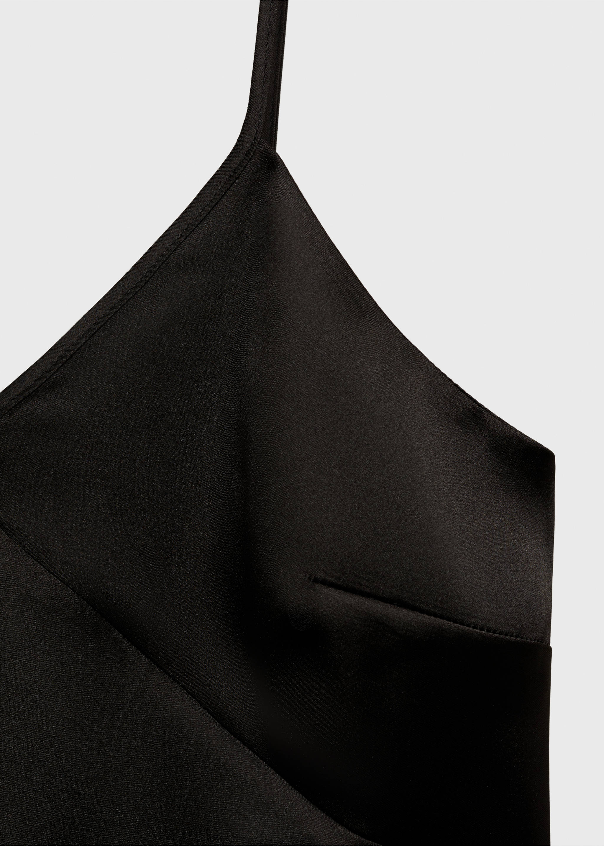V-neck satin top - Details of the article 8, Black. Ref: 87096710-00.