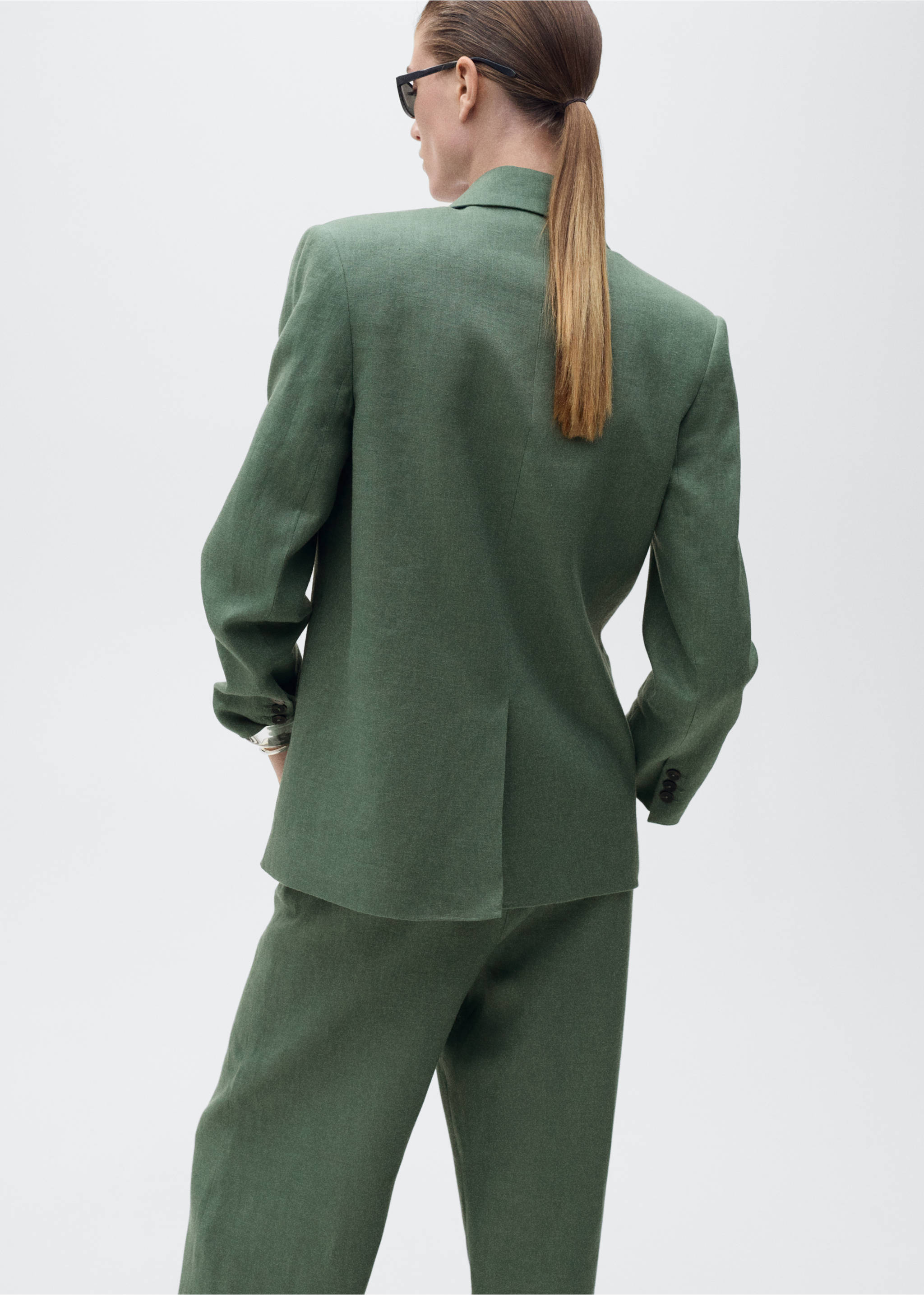 Linen suit jacket - Reverse of the article, Forest Green. Ref: 87096711-00.