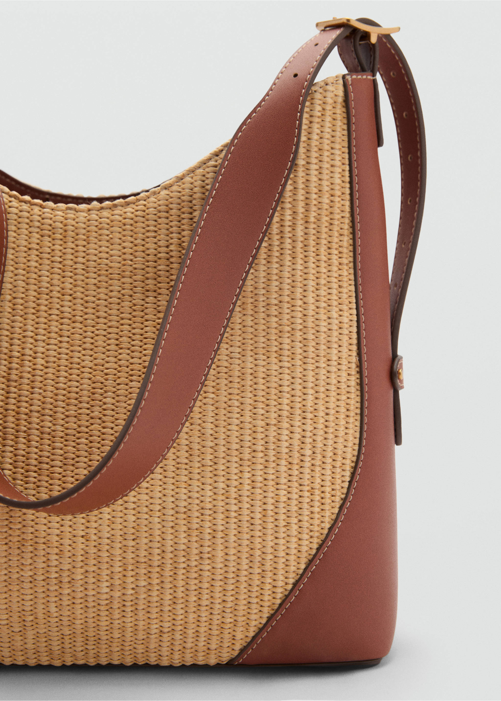 Raffia-effect shoulder bag - Details of the article 1, Leather. Ref: 87096713-00.