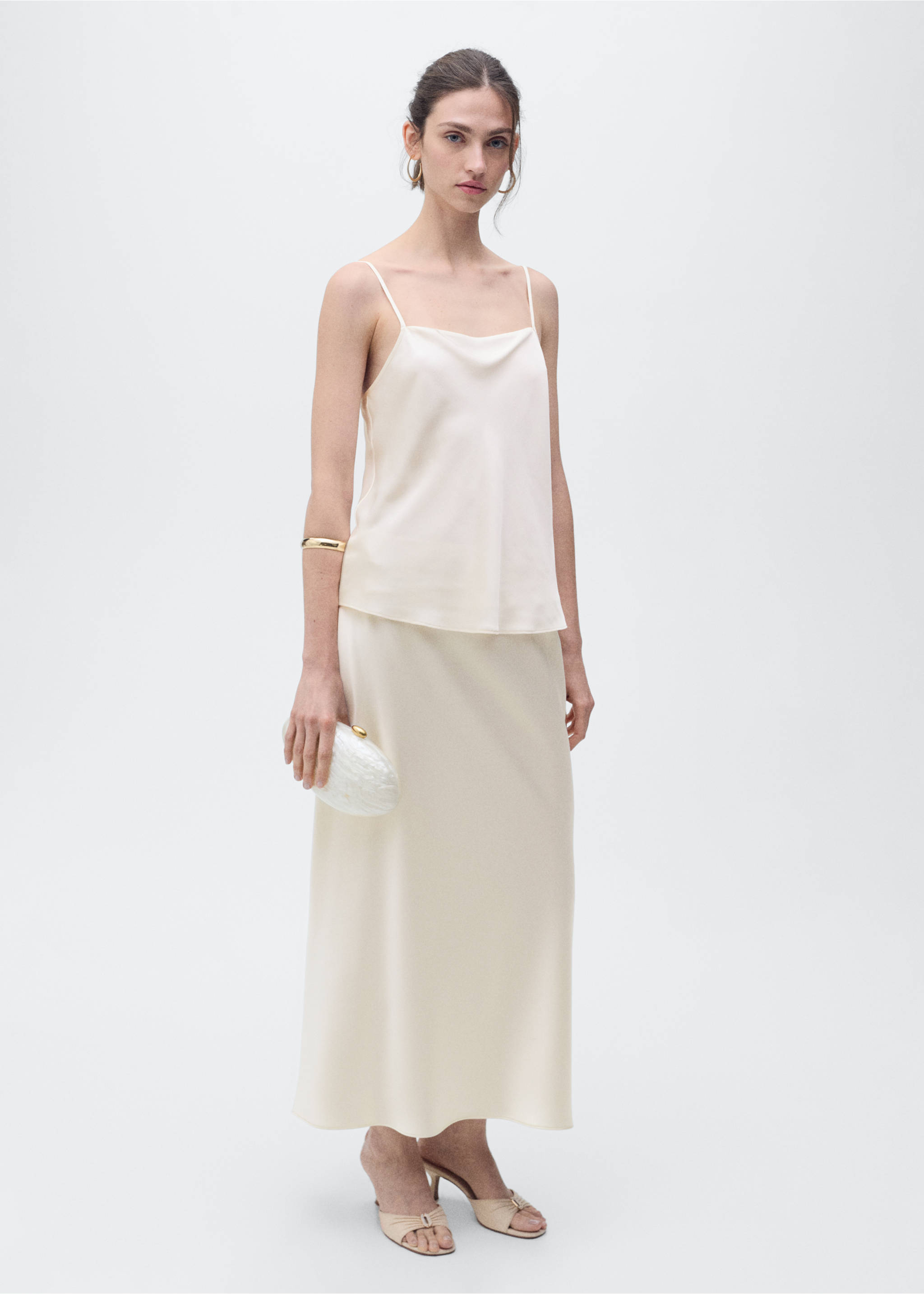 Midi satin skirt - General plane, Ecru. Ref: 87096716-00.