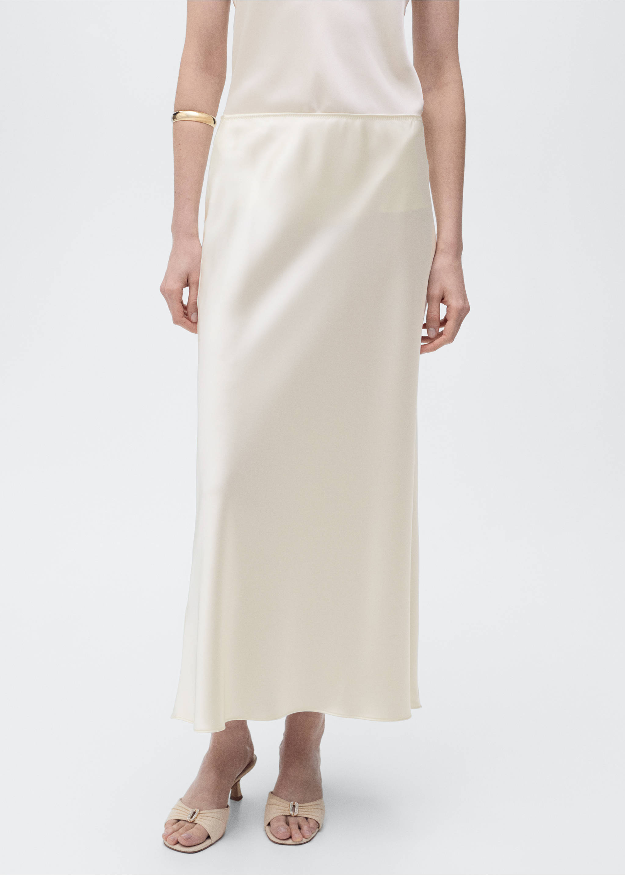 Midi satin skirt - Medium plane, Ecru. Ref: 87096716-00.