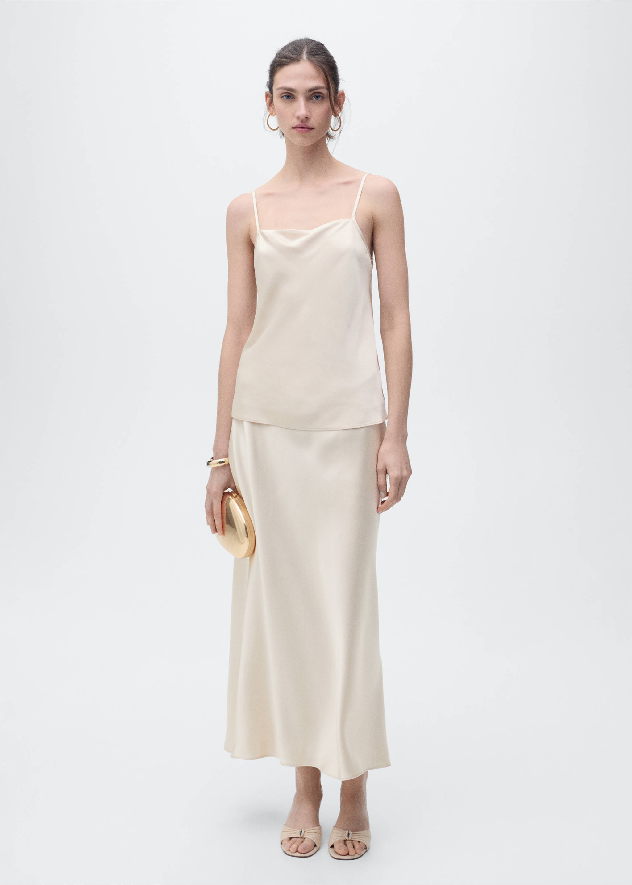 Midirock mit Satin-Effekt - Allgemeine Ansicht, Beige. Ref: 87096716-00.