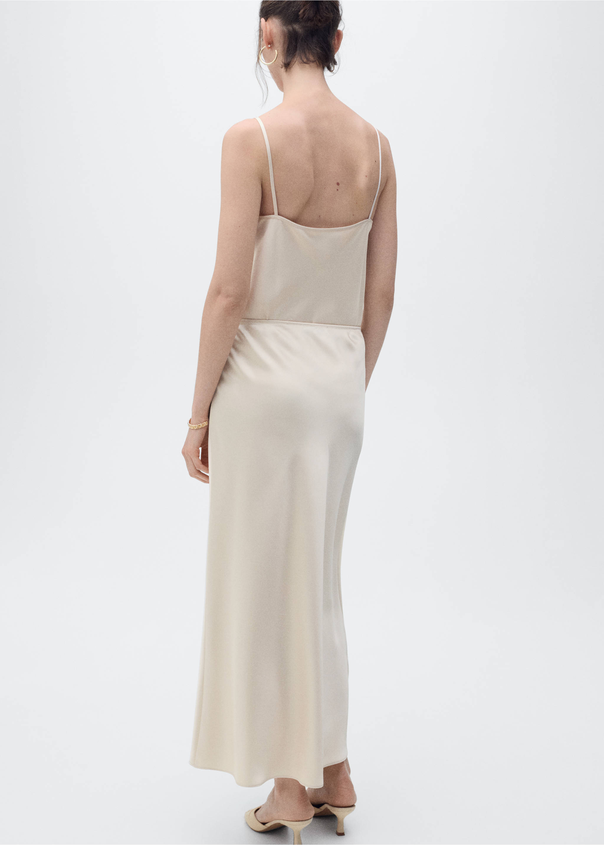 Midirock mit Satin-Effekt - Rückseite des Artikels, Beige. Ref: 87096716-00.