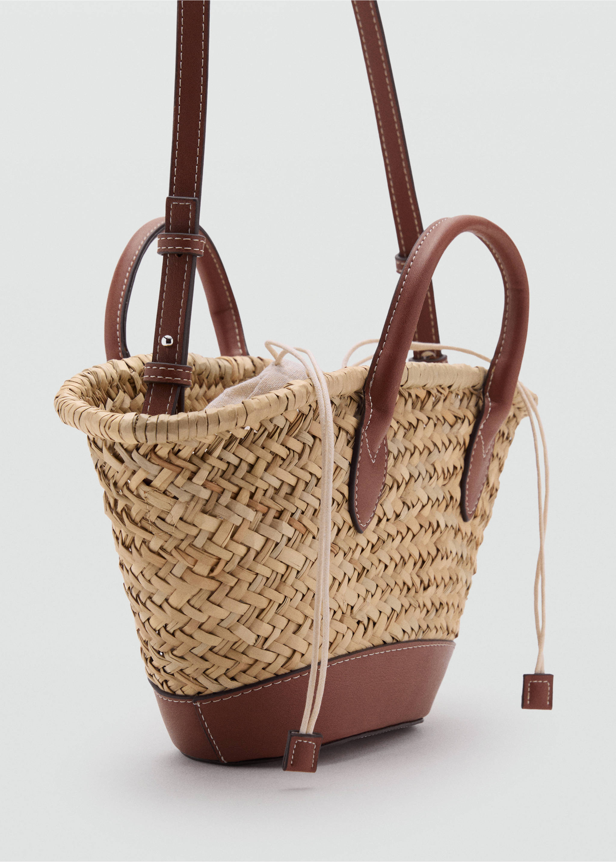 Small natural fibre basket - Medium plane, Leather. Ref: 87097160-00.