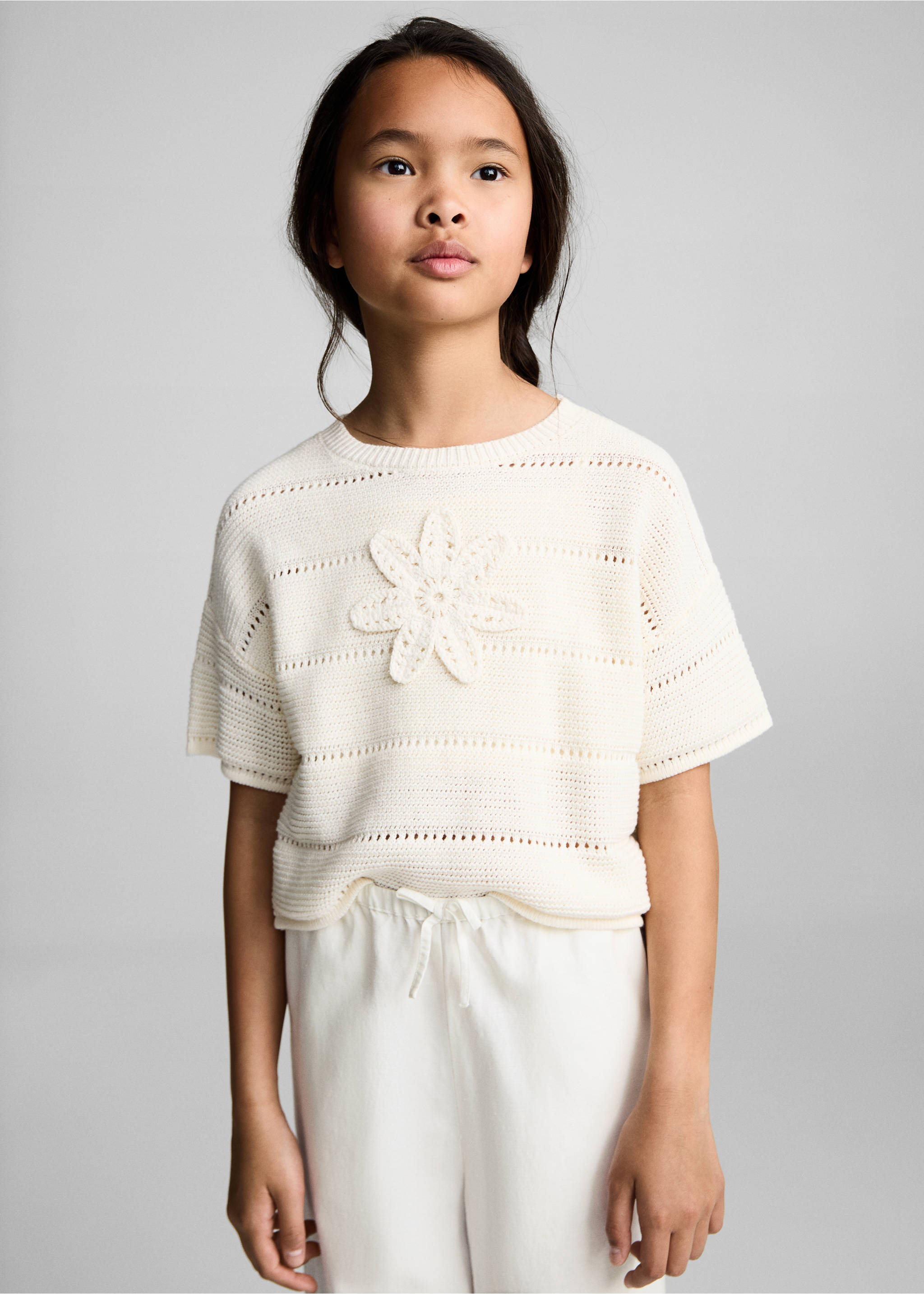 Cotton linen-blend trousers - Medium plane, White. Ref: 87097161-00.