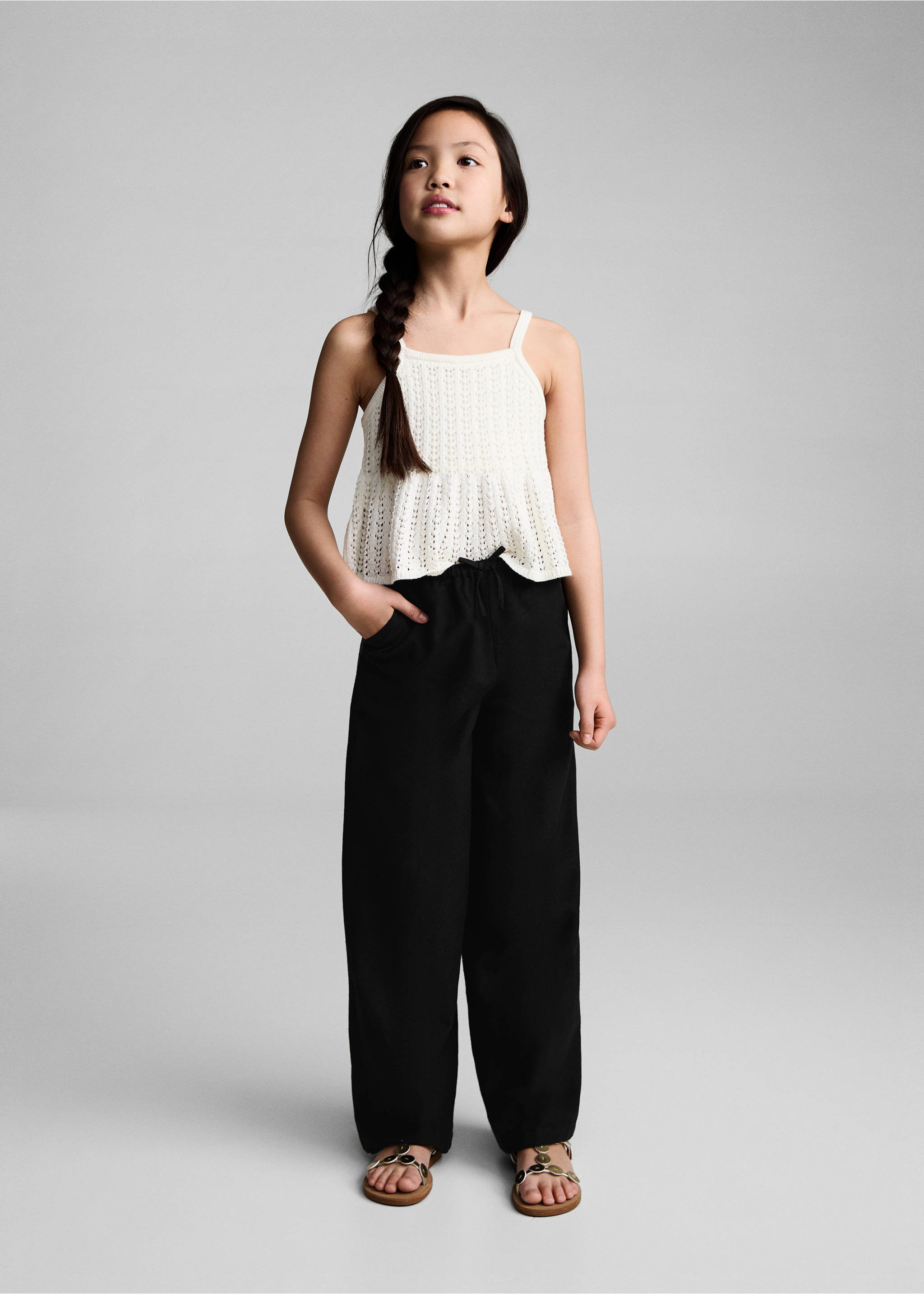 Hose aus Baumwoll-Leinen-Gemisch - Allgemeine Ansicht, Schwarz. Ref: 87097161-00.