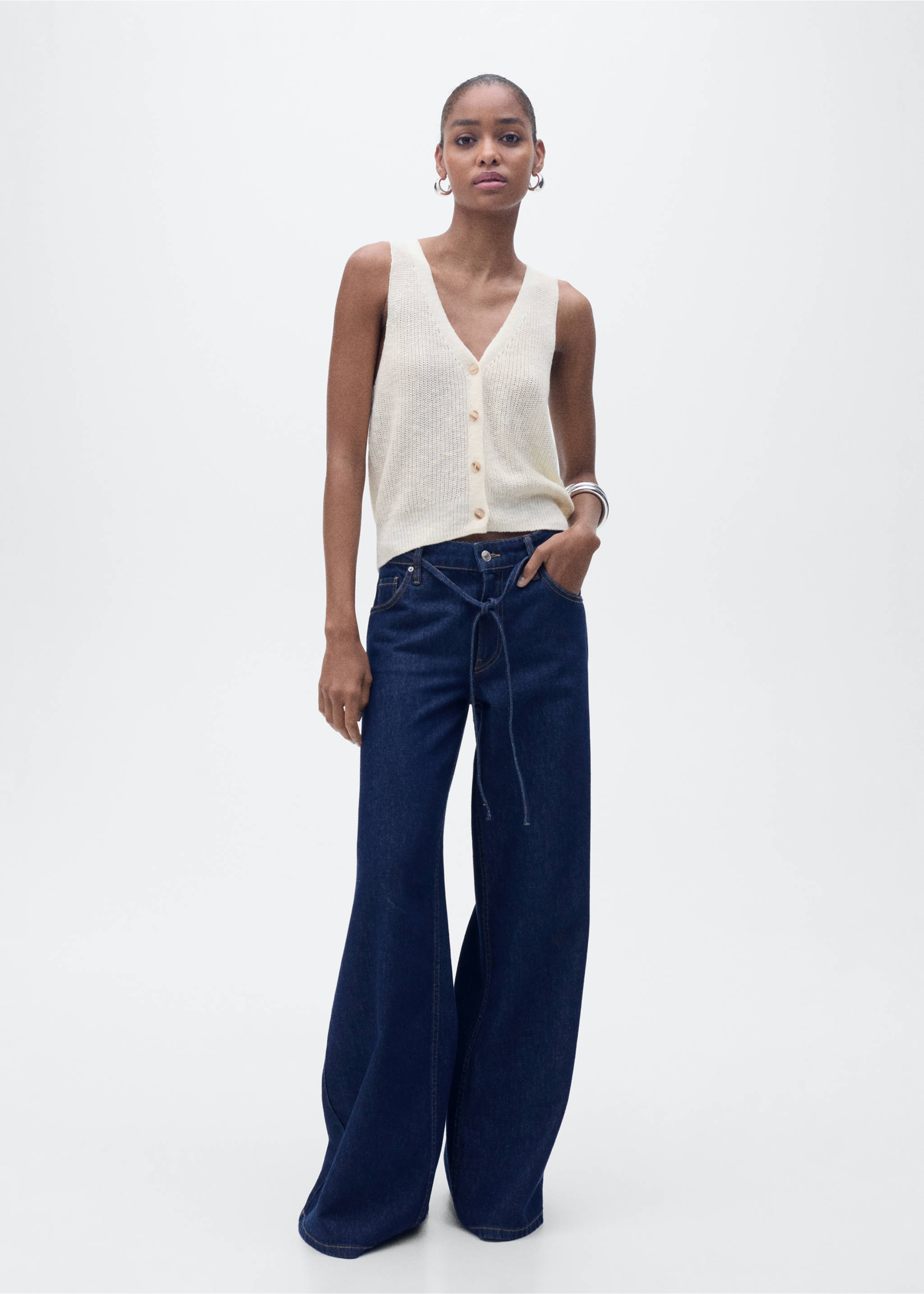 Chunky-knit waistcoat with buttons - General plane, Ecru. Ref: 87097164-00.