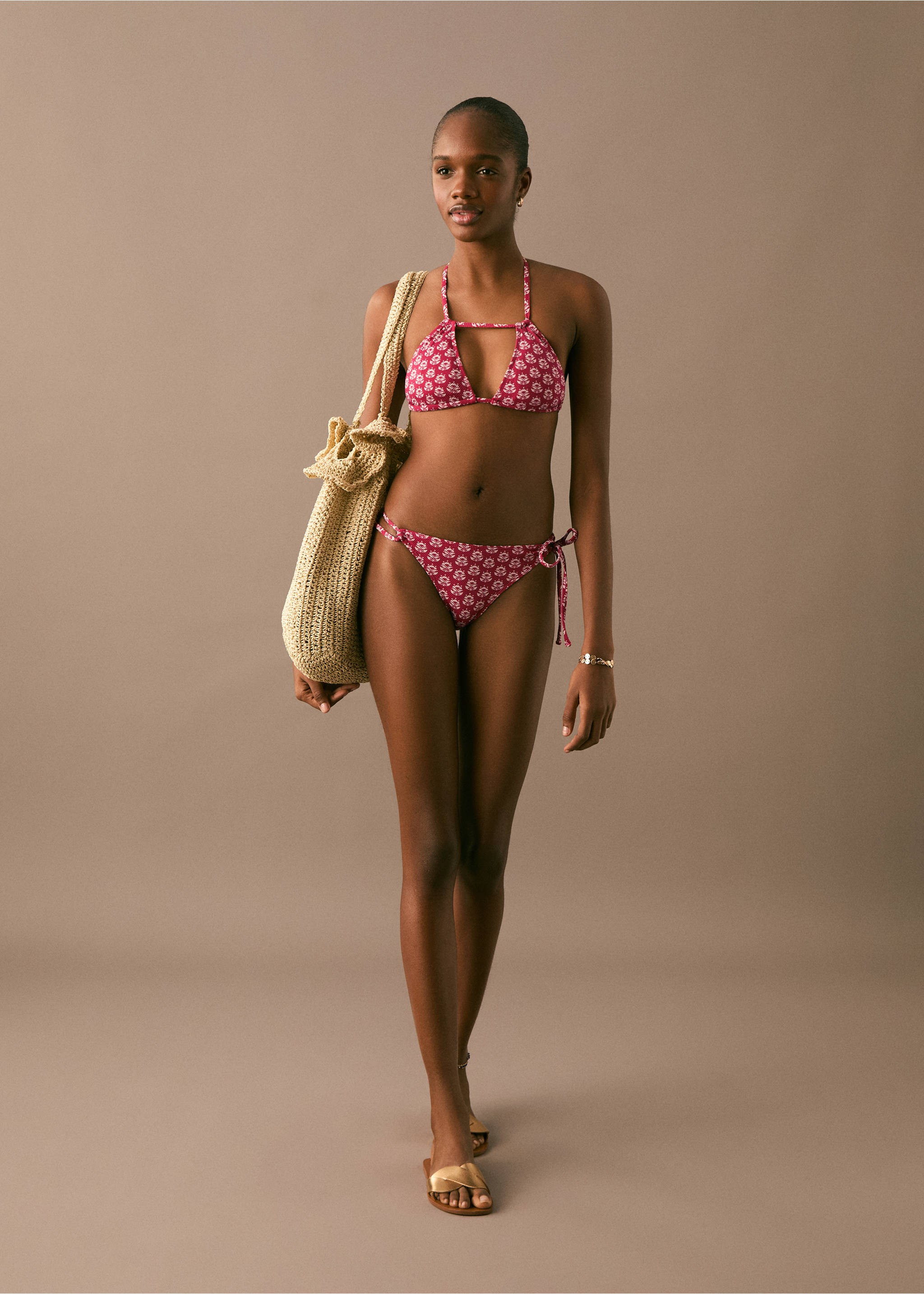 Bikini multiposición estampado - Plano general, Rojo. Ref: 87097165-00.