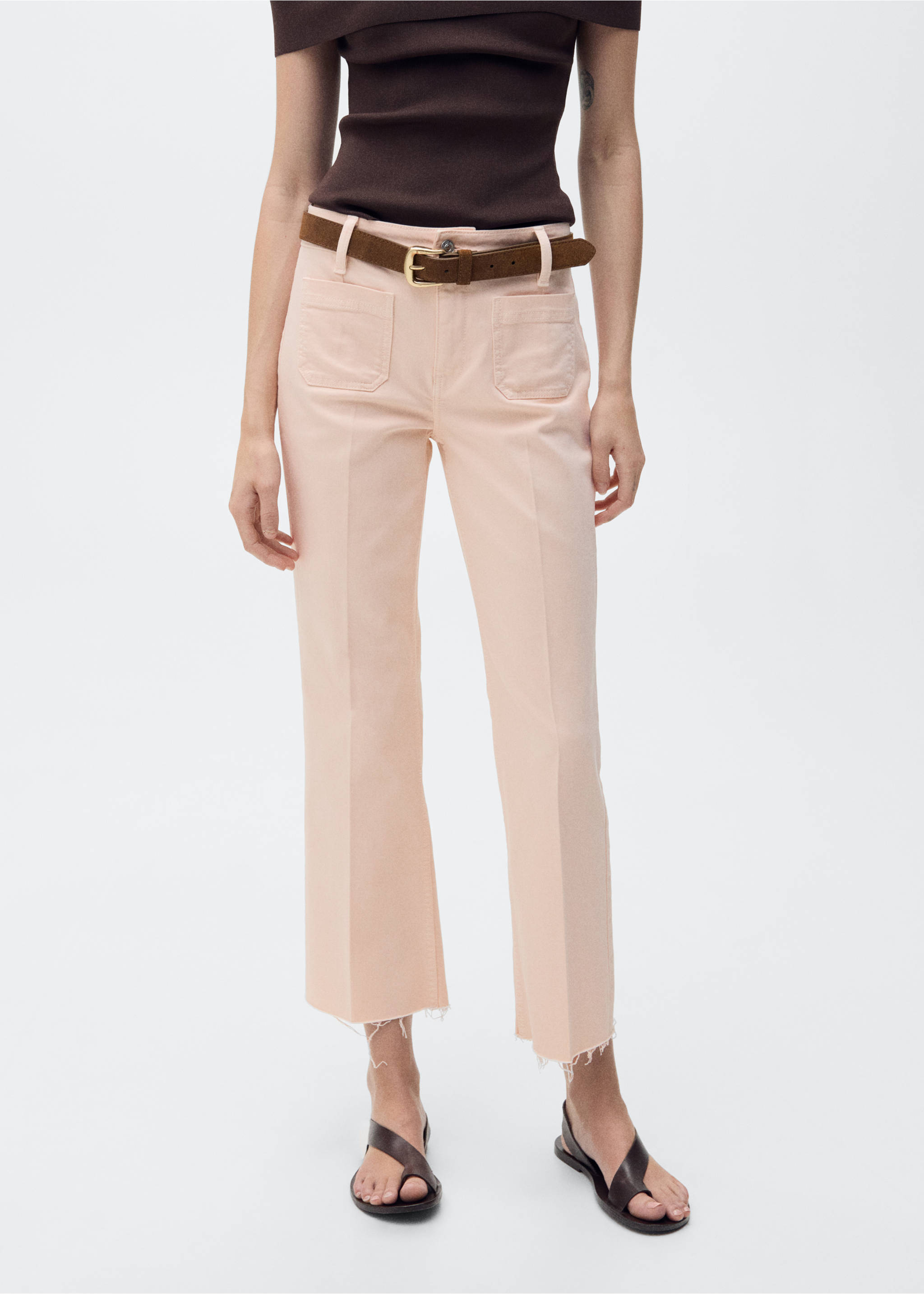 Flared-Jeans mit Taschen in Cropped-Länge - Mittlere Ansicht, Rosa. Ref: 87097168-00.