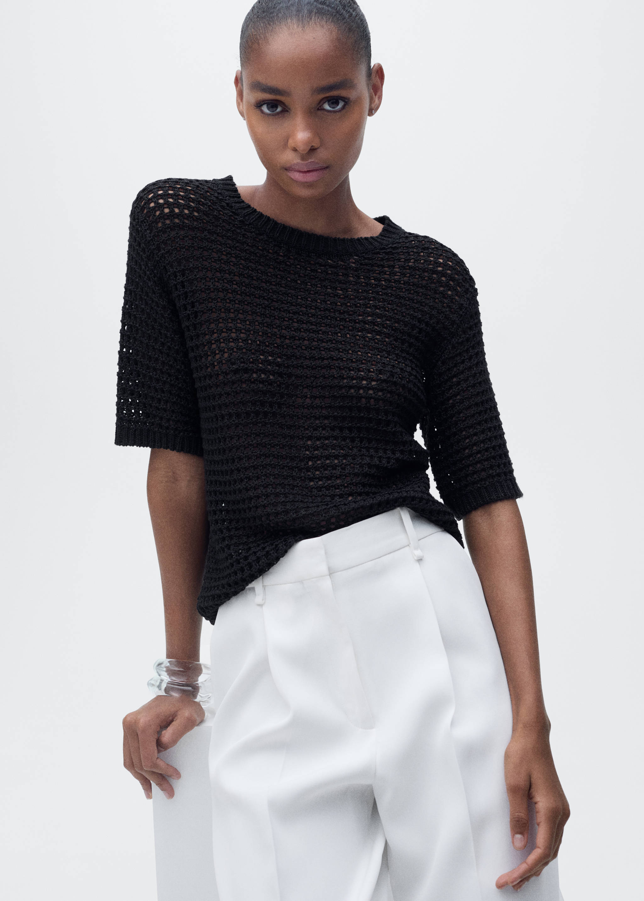 Pull-over crochet manches courtes - Plan moyen