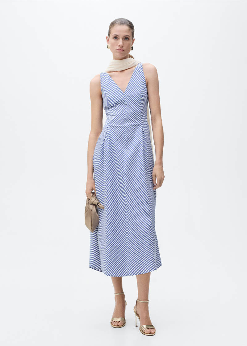 Striped flared midi-dress