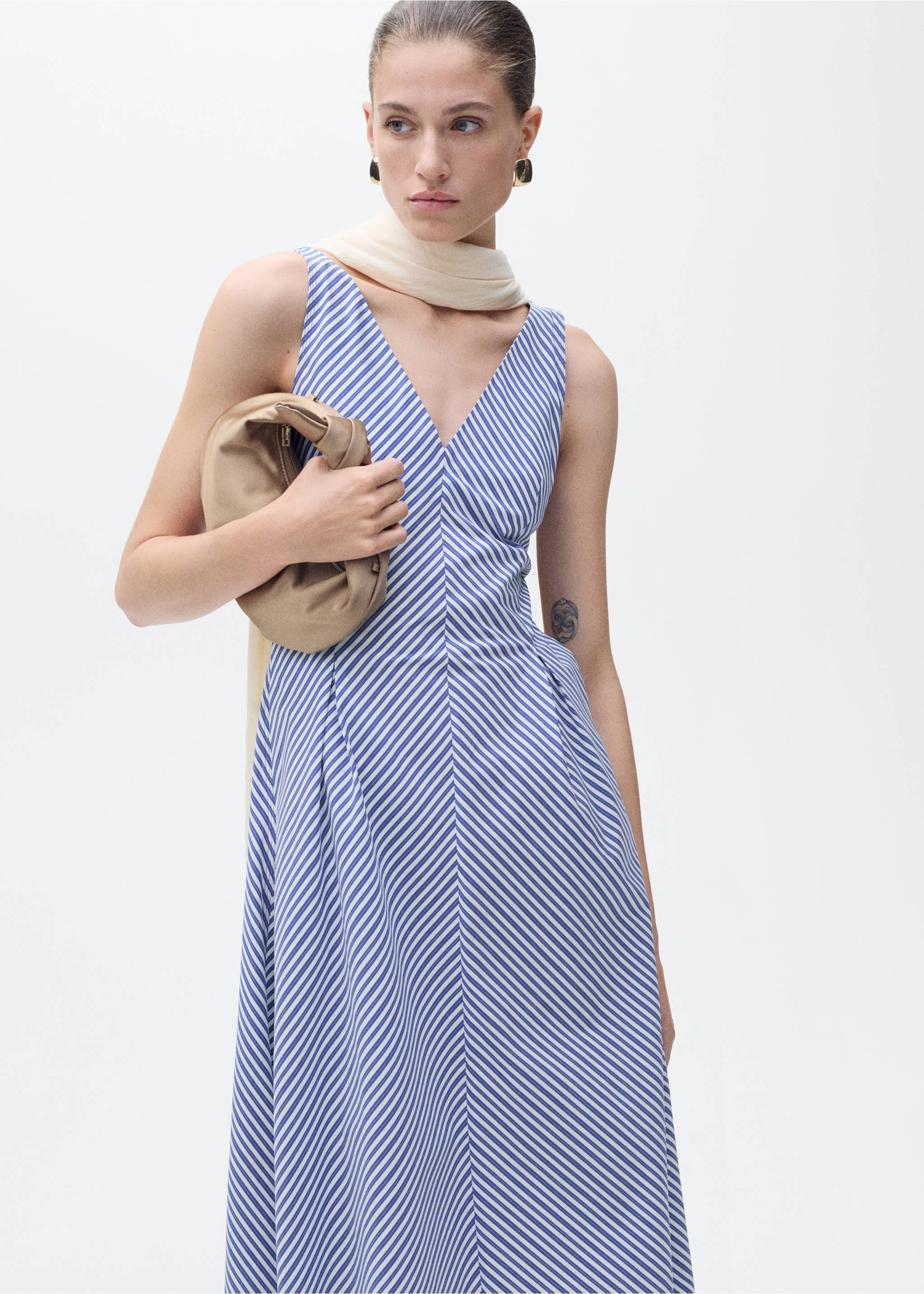 Striped flared midi-dress - Medium plane, Blue. Ref: 87097174-00.