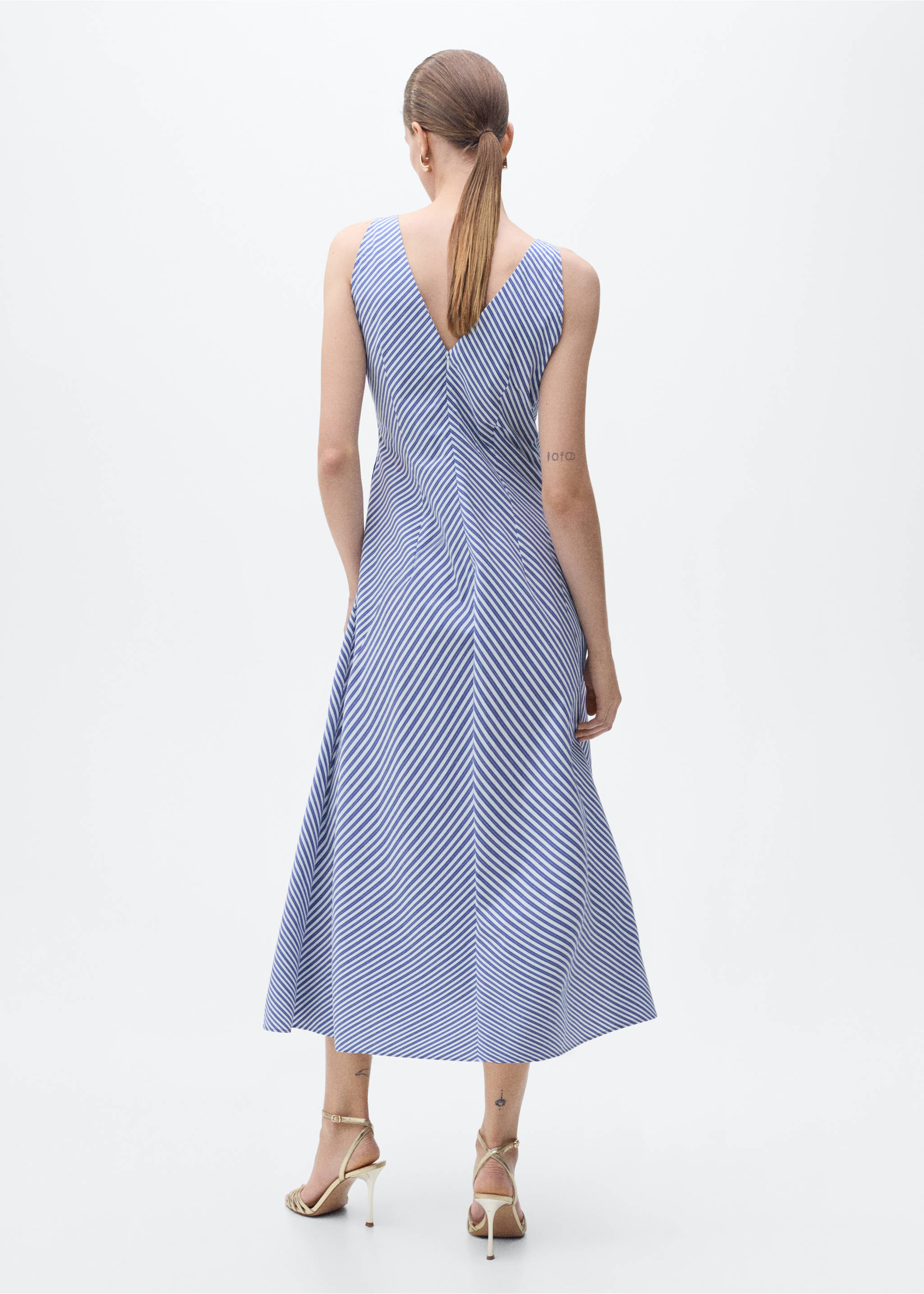Striped flared midi-dress - Reverse of the article, Blue. Ref: 87097174-00.