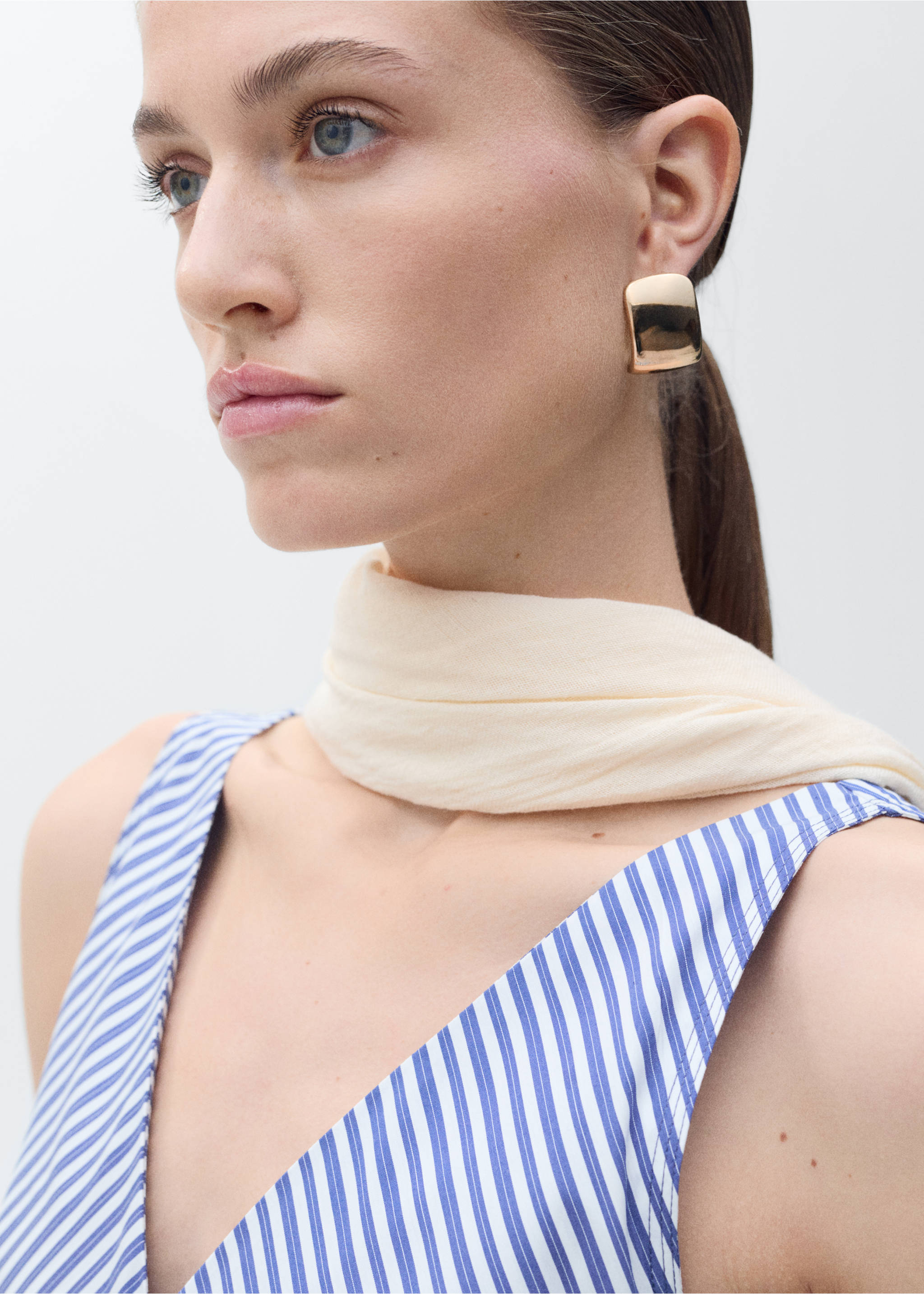 Striped flared midi-dress - Details of the article 1, Blue. Ref: 87097174-00.