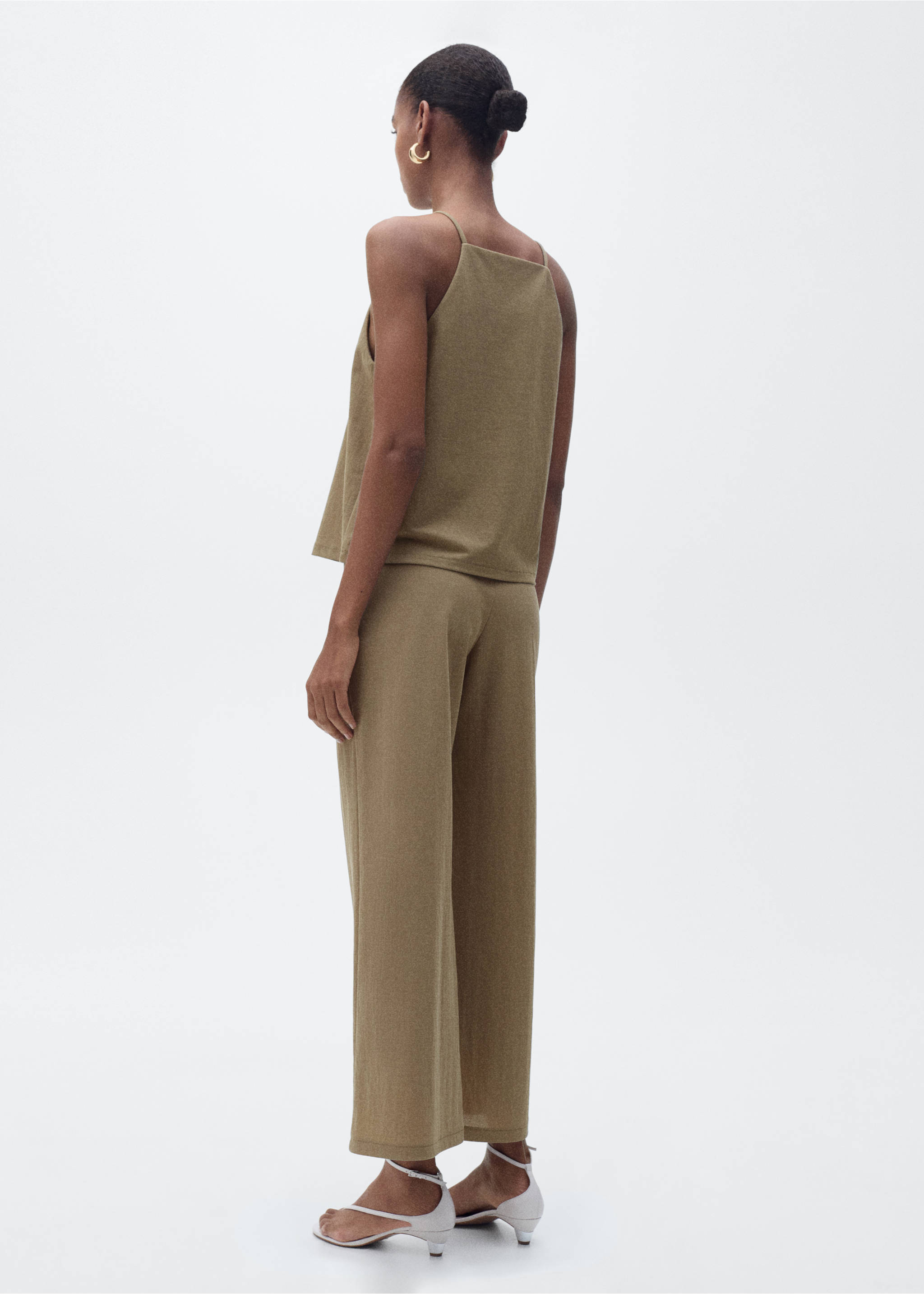 Cotton halter-neck top - Reverse of the article, Khaki. Ref: 87097177-00.