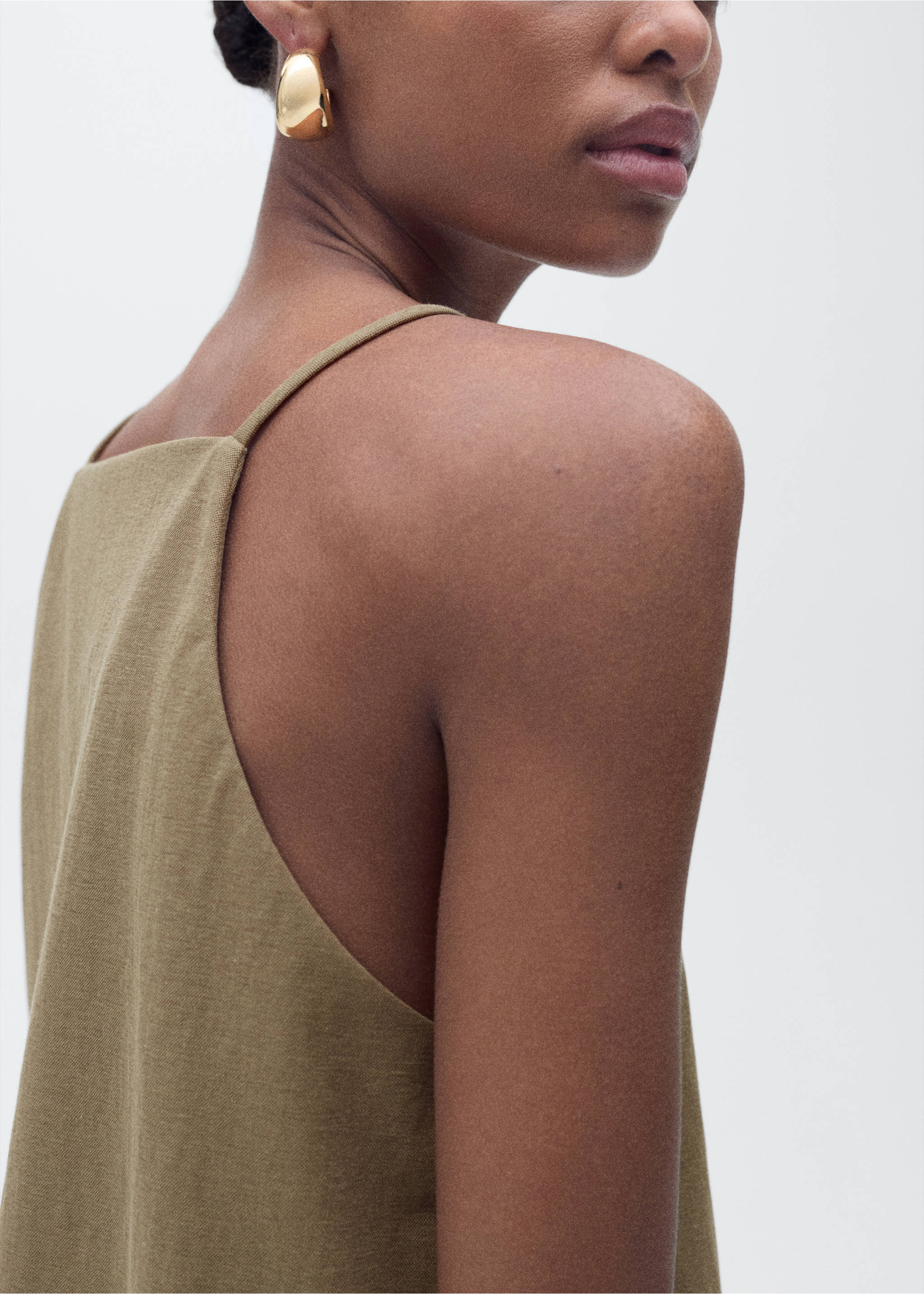 Cotton halter-neck top - Details of the article 6, Khaki. Ref: 87097177-00.