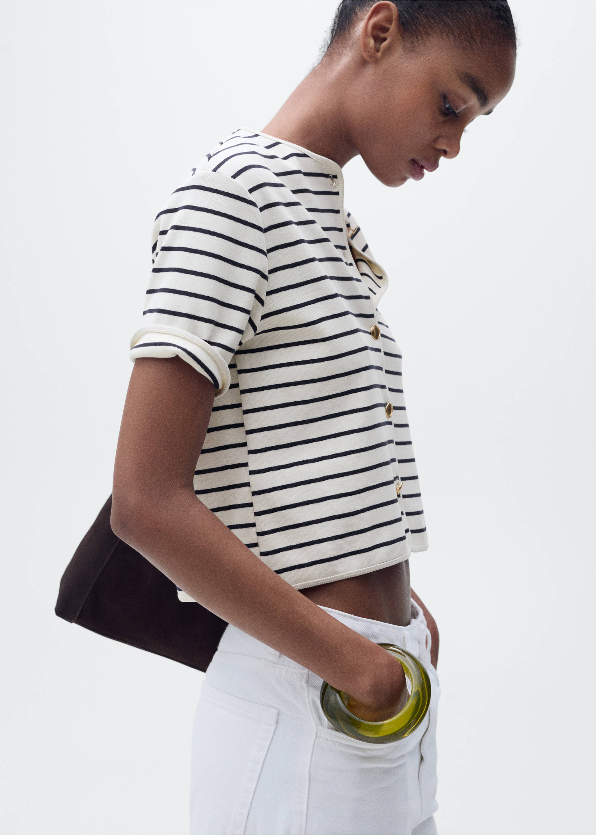 Short sleeve striped cardigan - Medium plane, Dark Navy. Ref: 87097182-00.