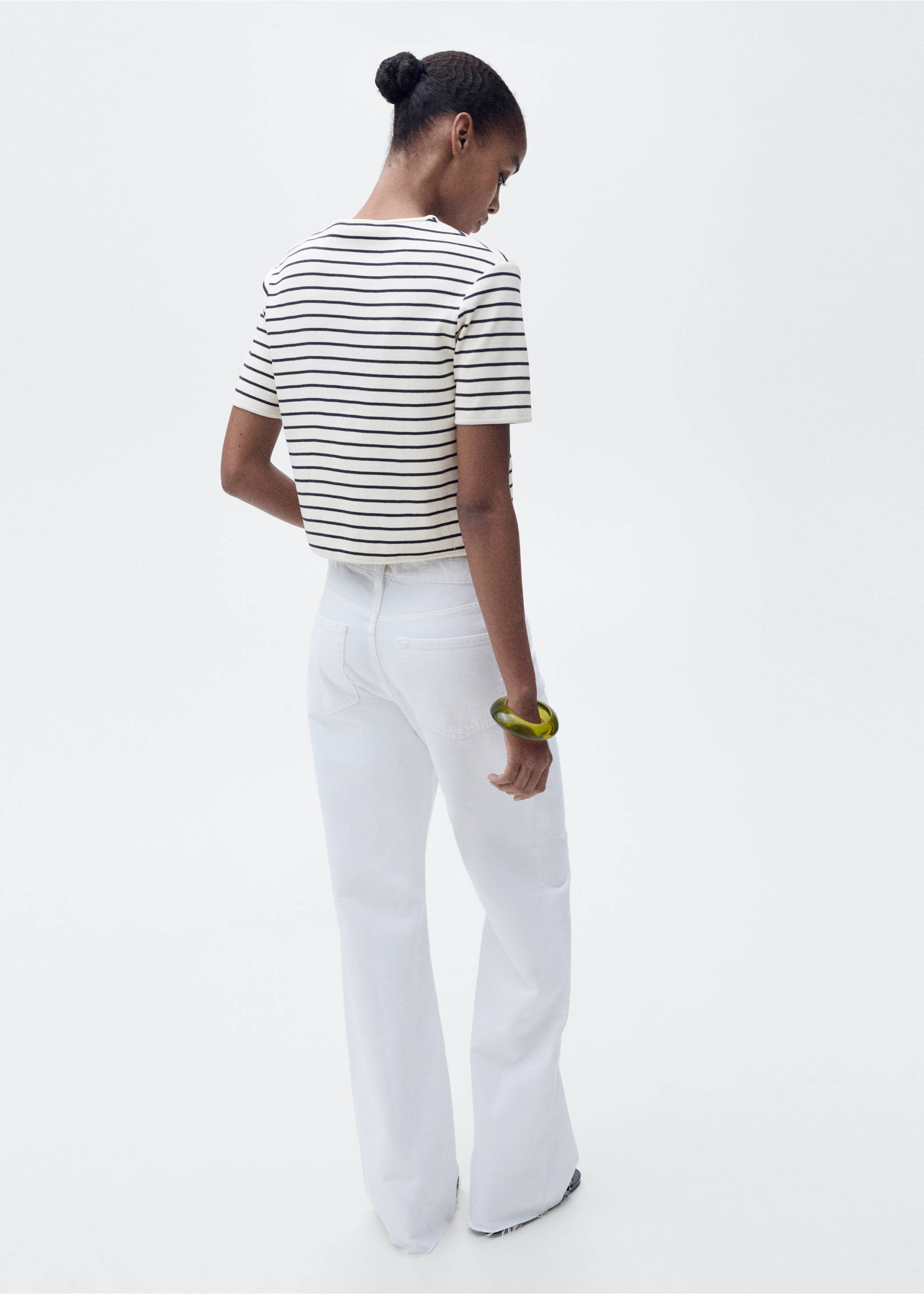 Short sleeve striped cardigan - Reverse of the article, Dark Navy. Ref: 87097182-00.