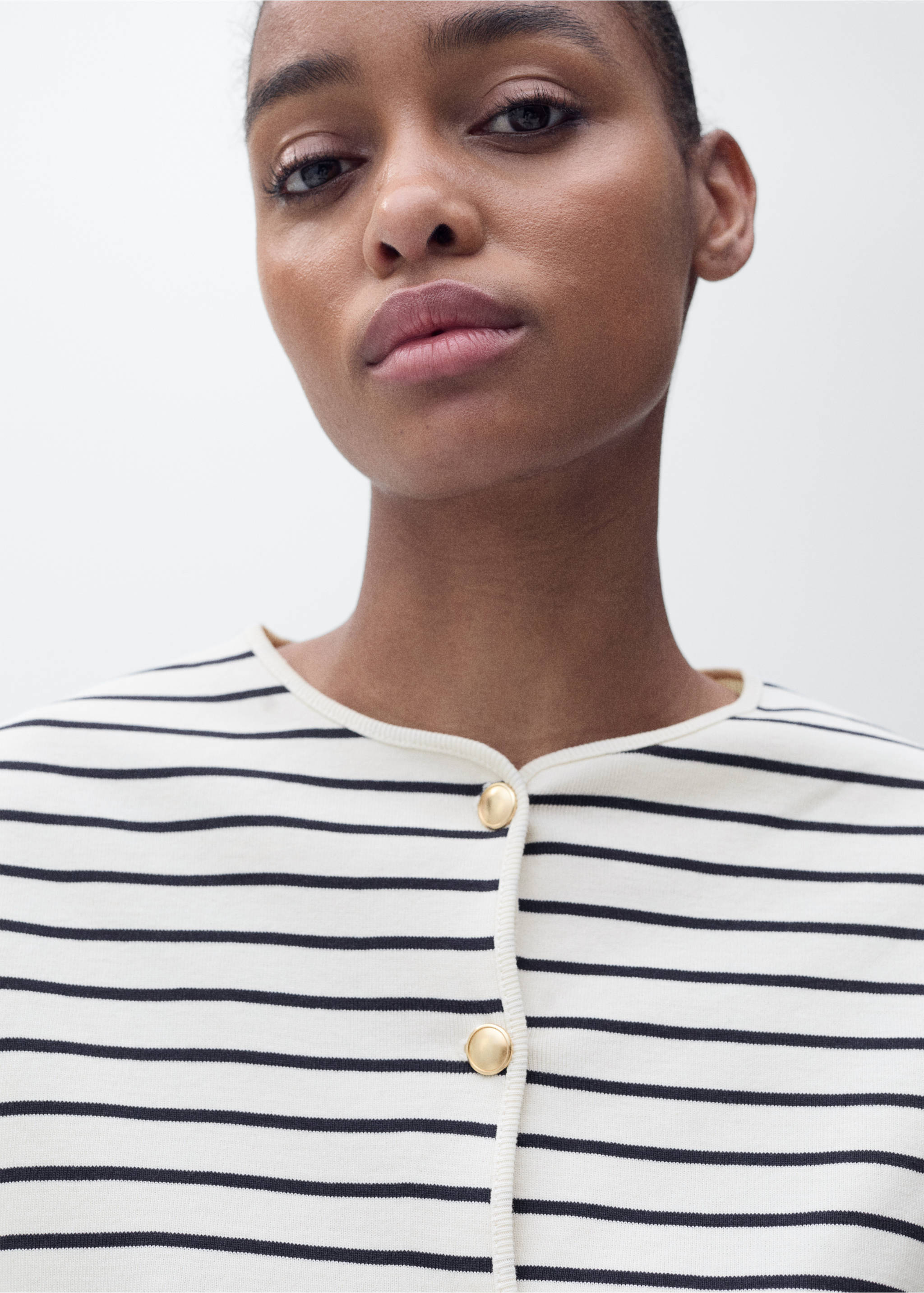Short sleeve striped cardigan - Details of the article 2, Dark Navy. Ref: 87097182-00.